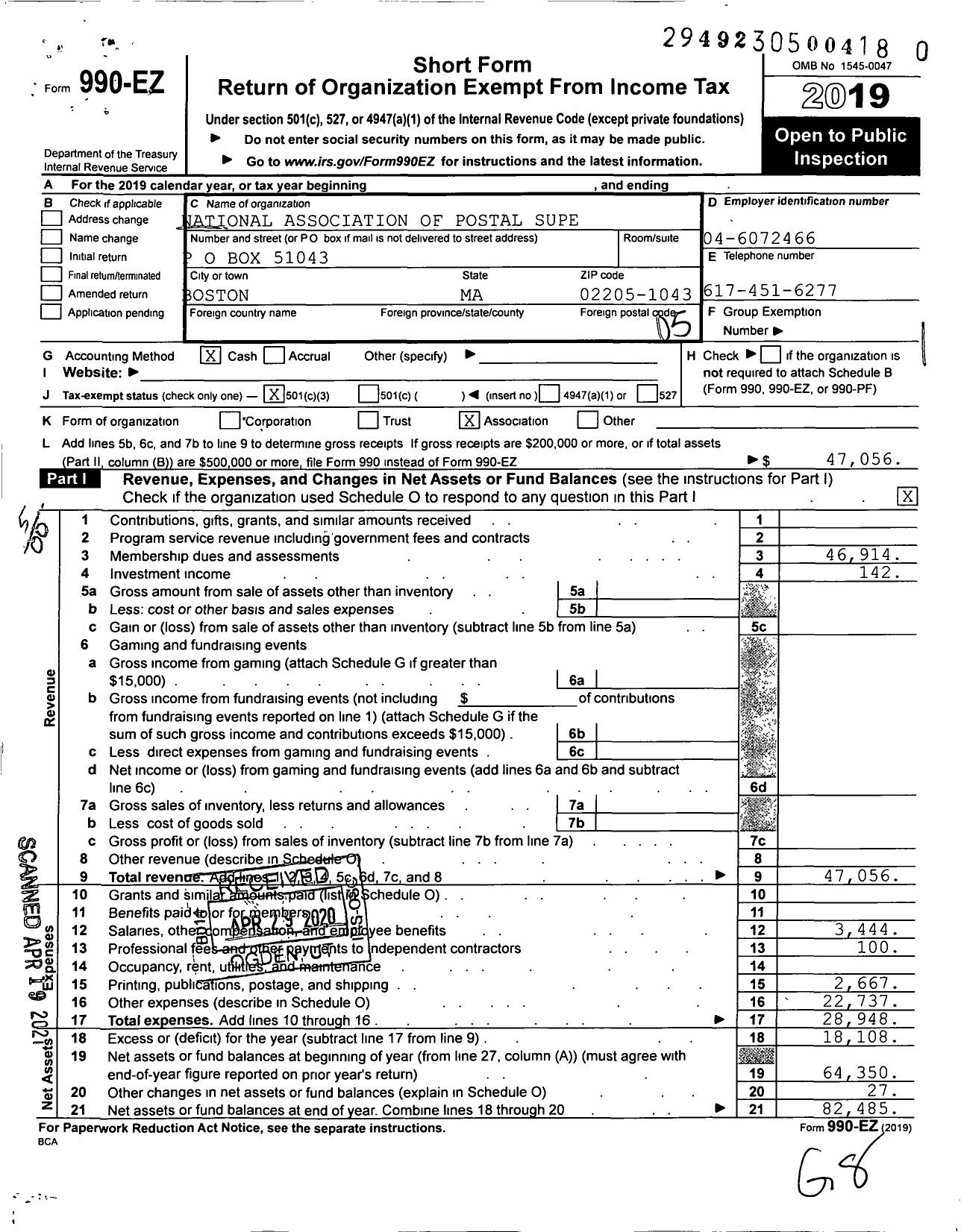 Image of first page of 2019 Form 990EO for Naps-43