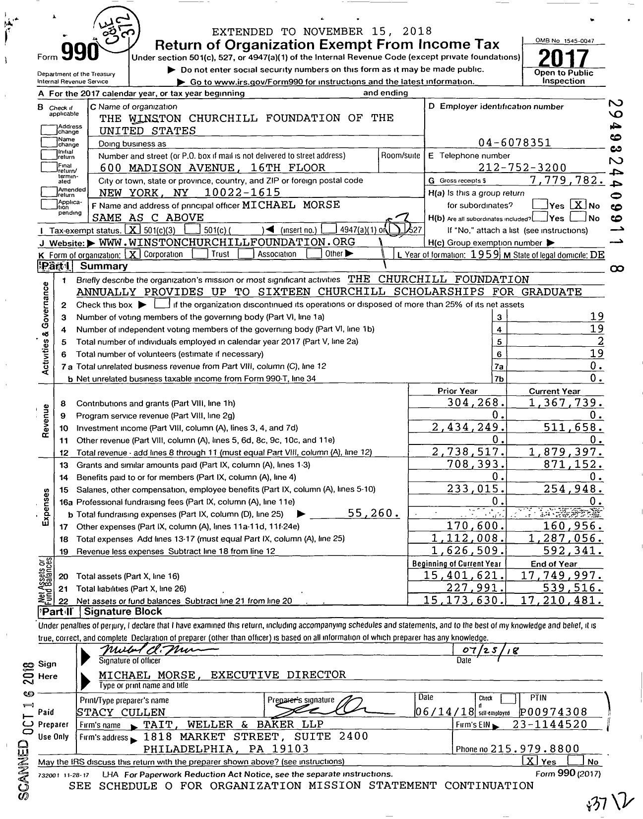 Image of first page of 2017 Form 990 for The Winston Churchill Foundation of the United States
