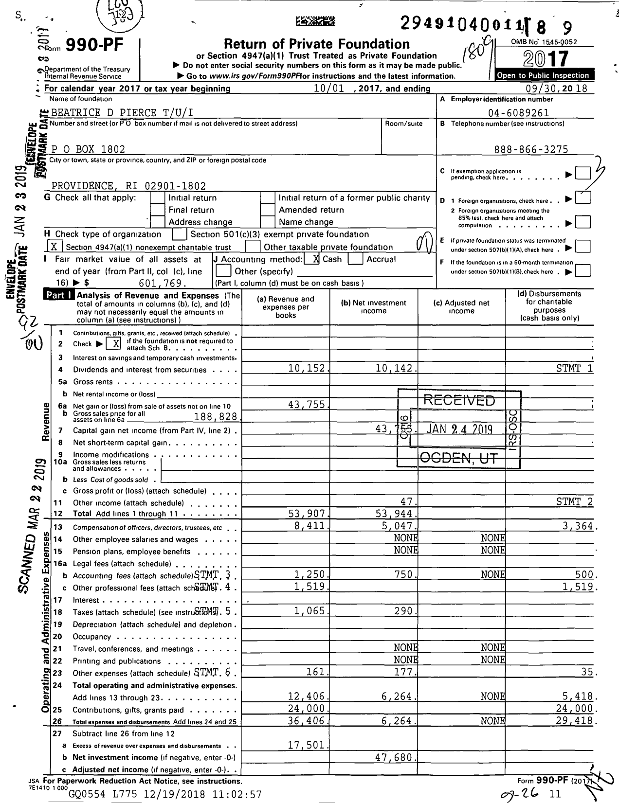 Image of first page of 2017 Form 990PF for Beatrice D Pierce Tui