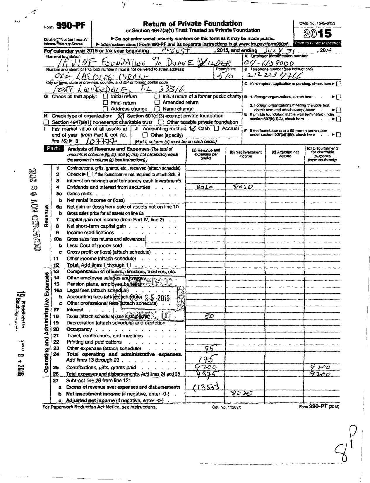 Image of first page of 2015 Form 990PF for Irvine Foundation