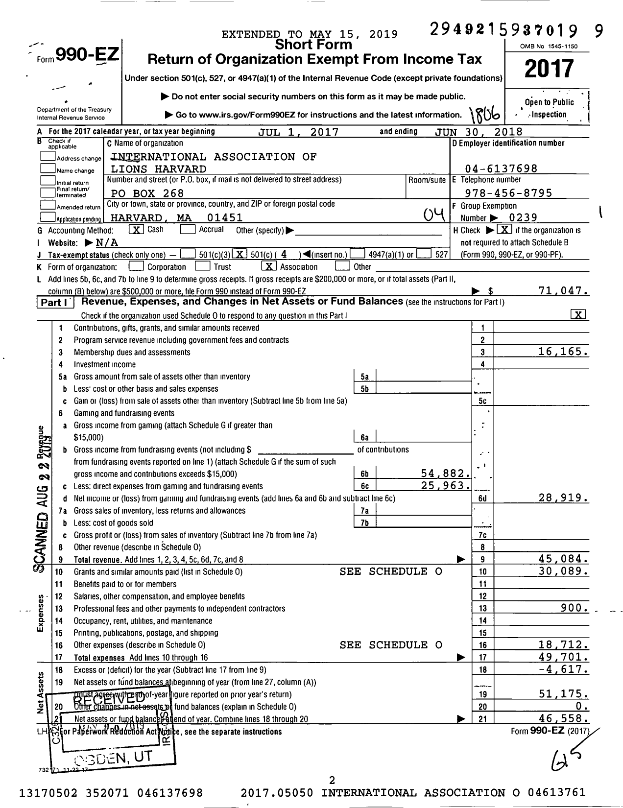 Image of first page of 2017 Form 990EO for Lions Clubs - 11990 Harvard