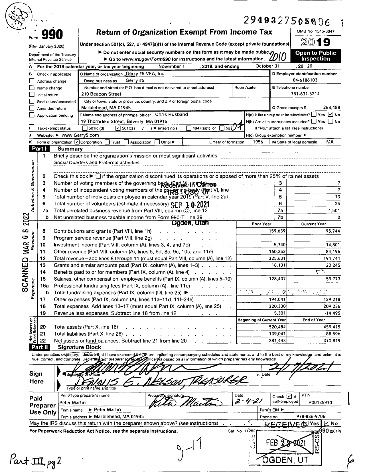 Image of first page of 2019 Form 990O for Gerry #5