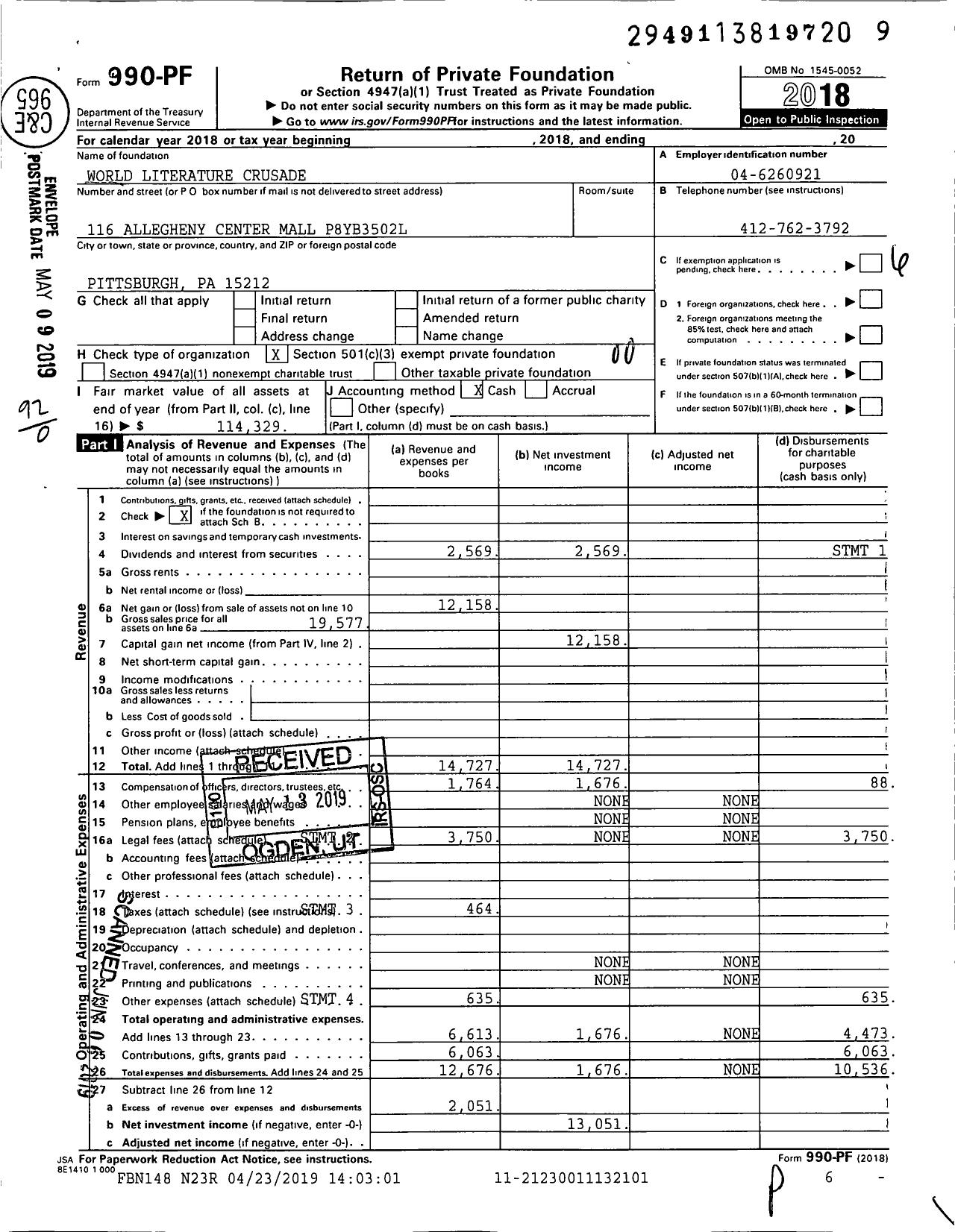 Image of first page of 2018 Form 990PF for Lura Julius Gruver and John P Gruver Memorial