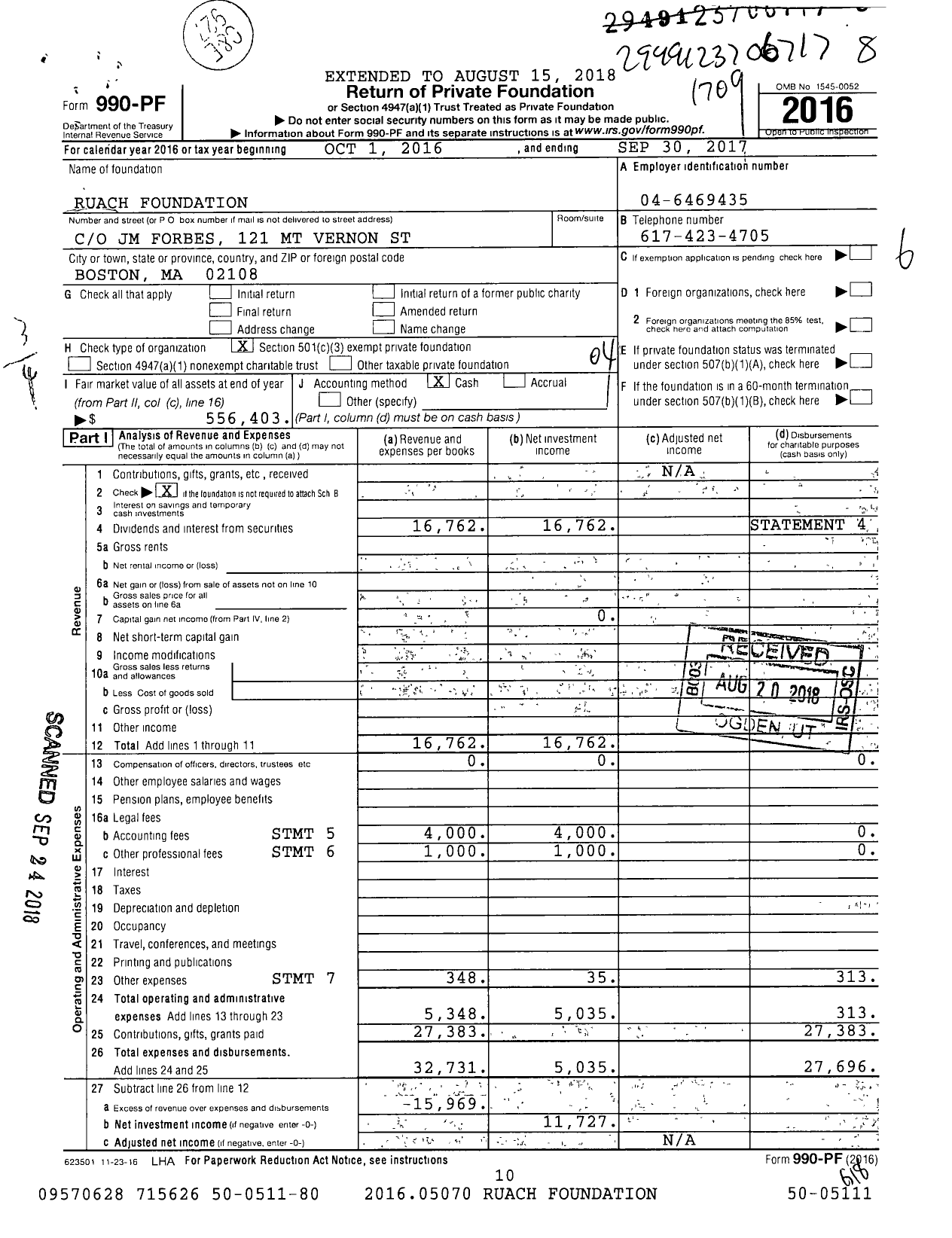 Image of first page of 2016 Form 990PF for Ruach Foundation