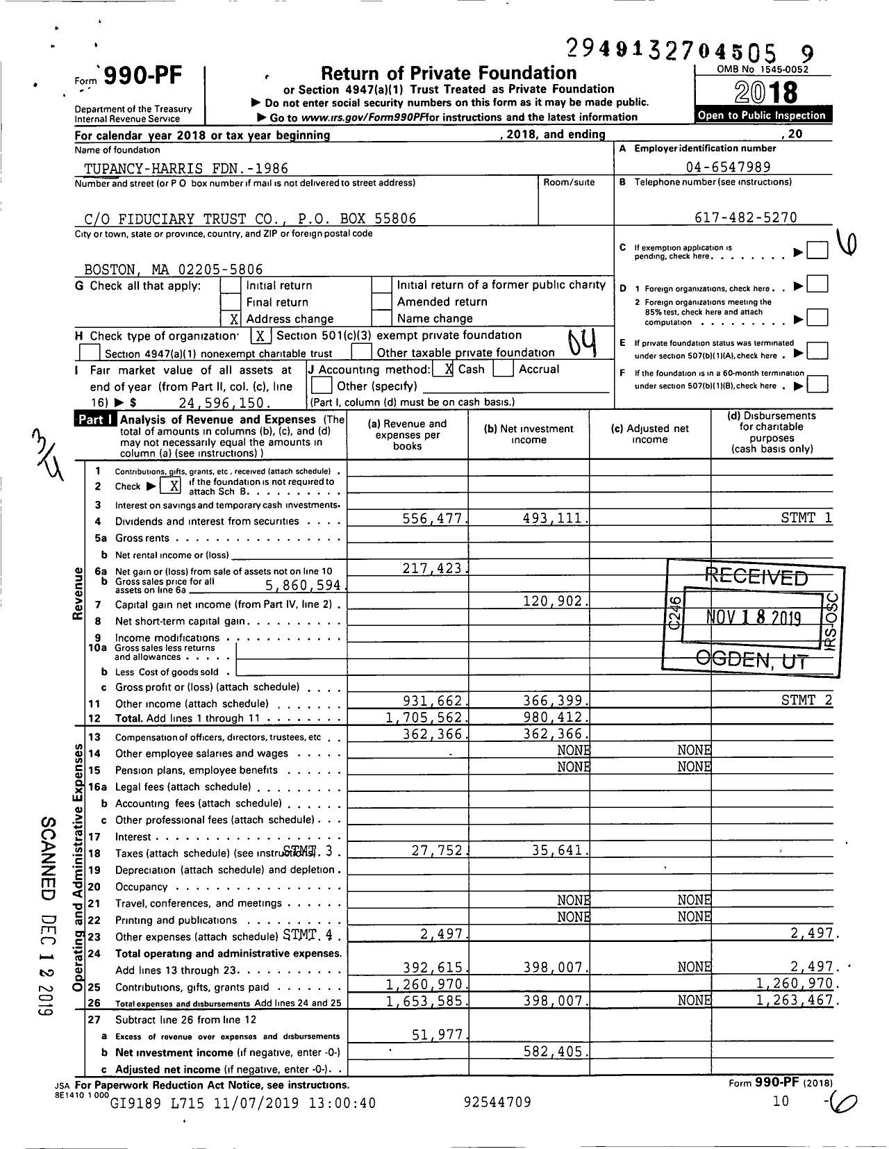 Image of first page of 2018 Form 990PF for Tupancy-Harris FDN-1986