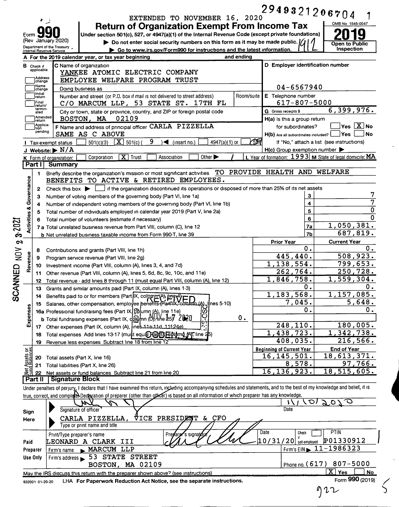 Image of first page of 2019 Form 990O for Yankee Atomic Electric Company Employee Welfare Program Trust