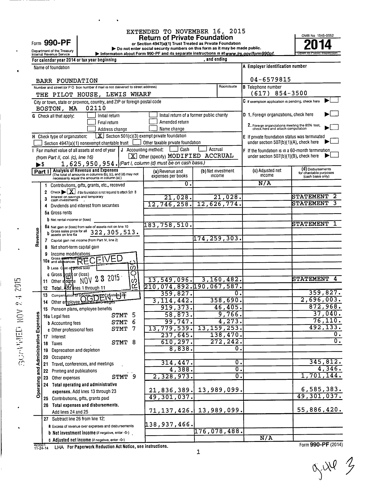 Image of first page of 2014 Form 990PF for Barr Foundation