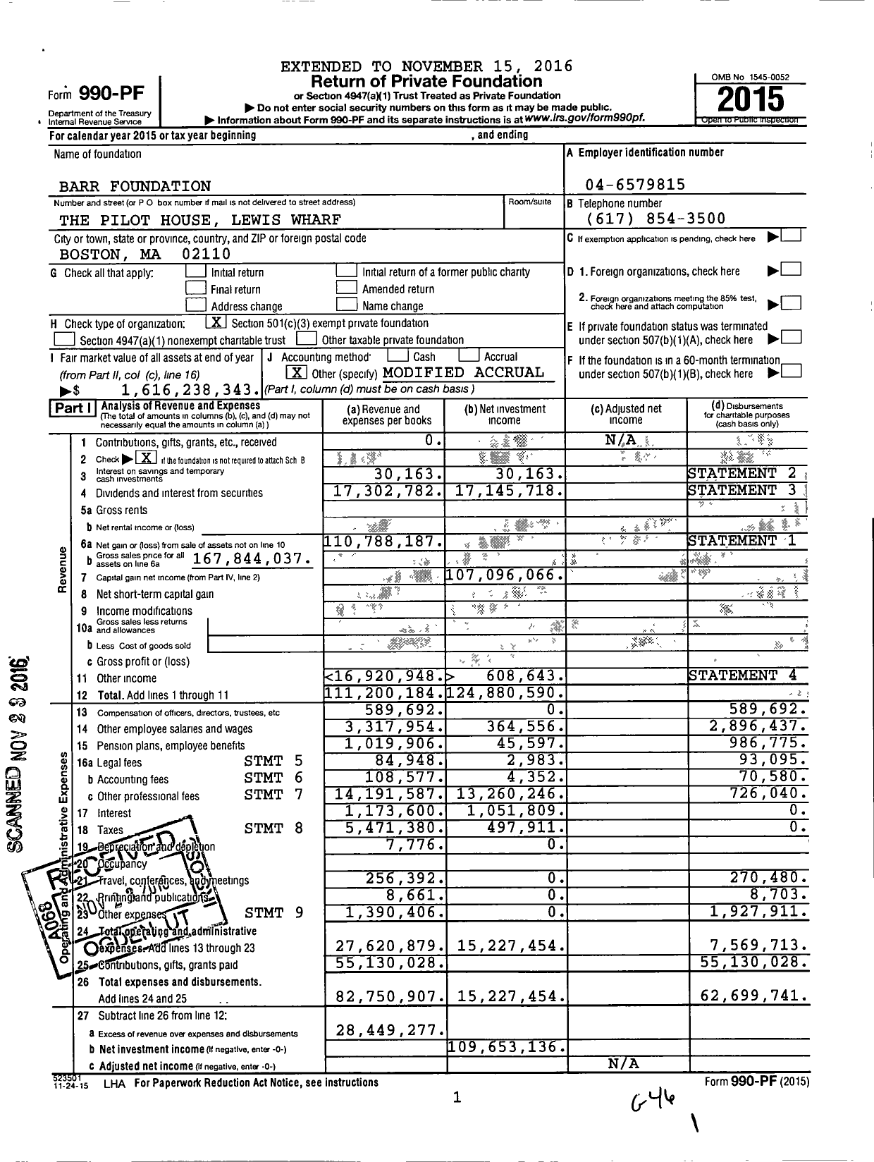 Image of first page of 2015 Form 990PF for Barr Foundation