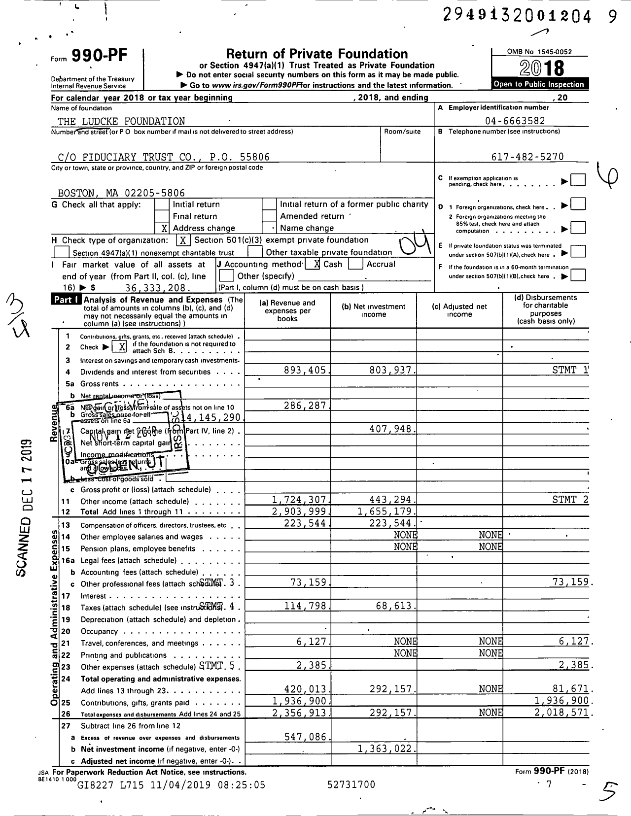 Image of first page of 2018 Form 990PF for The Ludcke Foundation