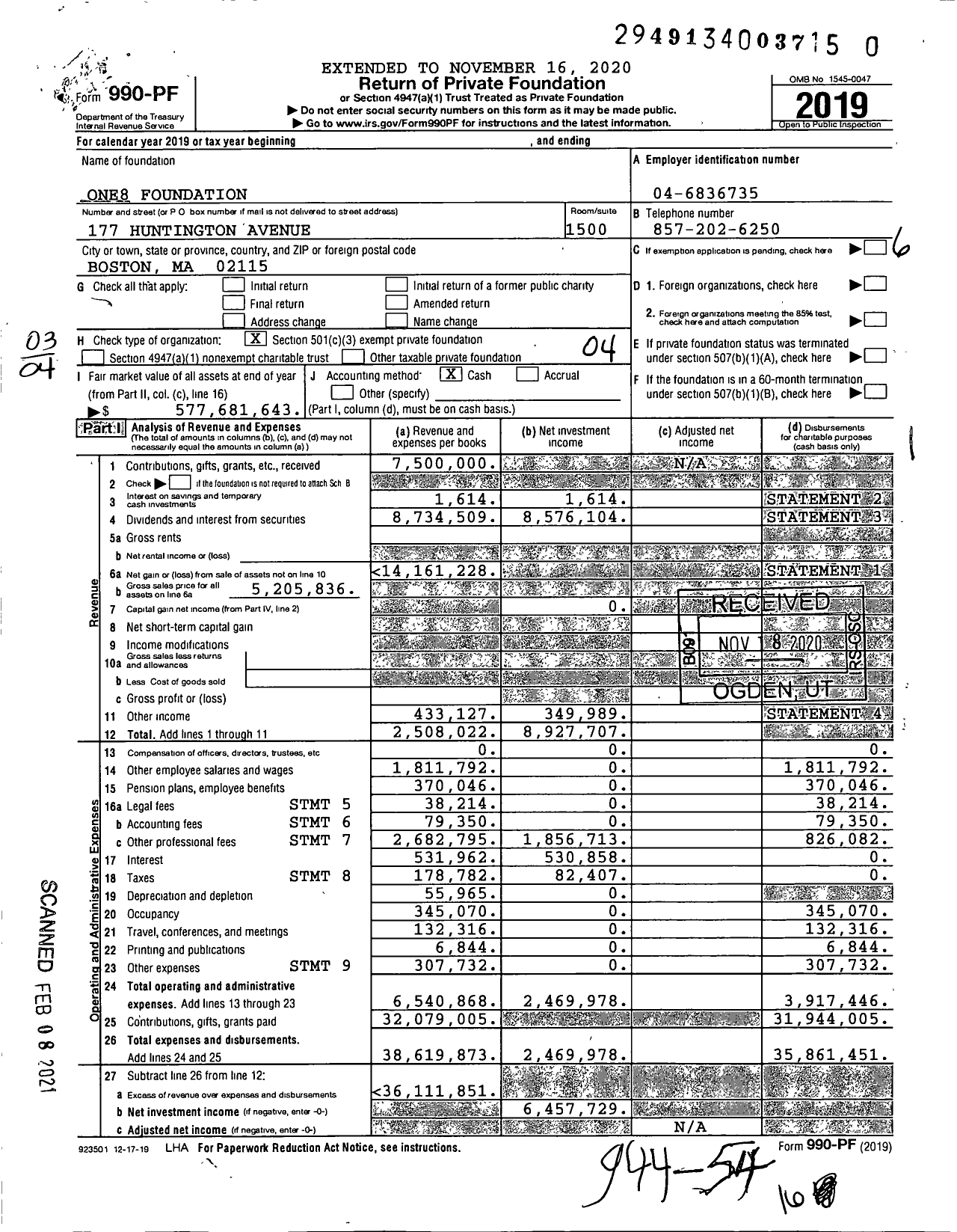 Image of first page of 2019 Form 990PF for Jacobson Family Foundation Trust