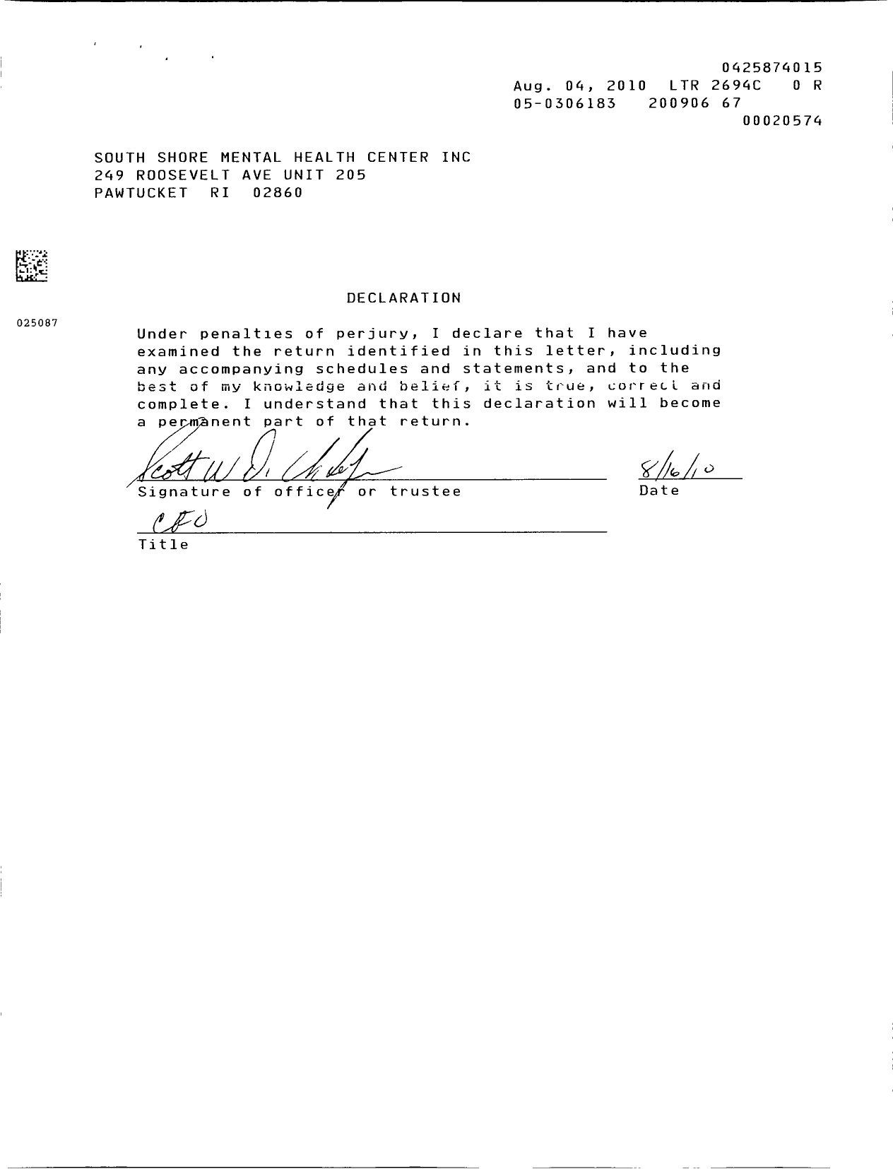Image of first page of 2008 Form 990R for South Shore Mental Health Center