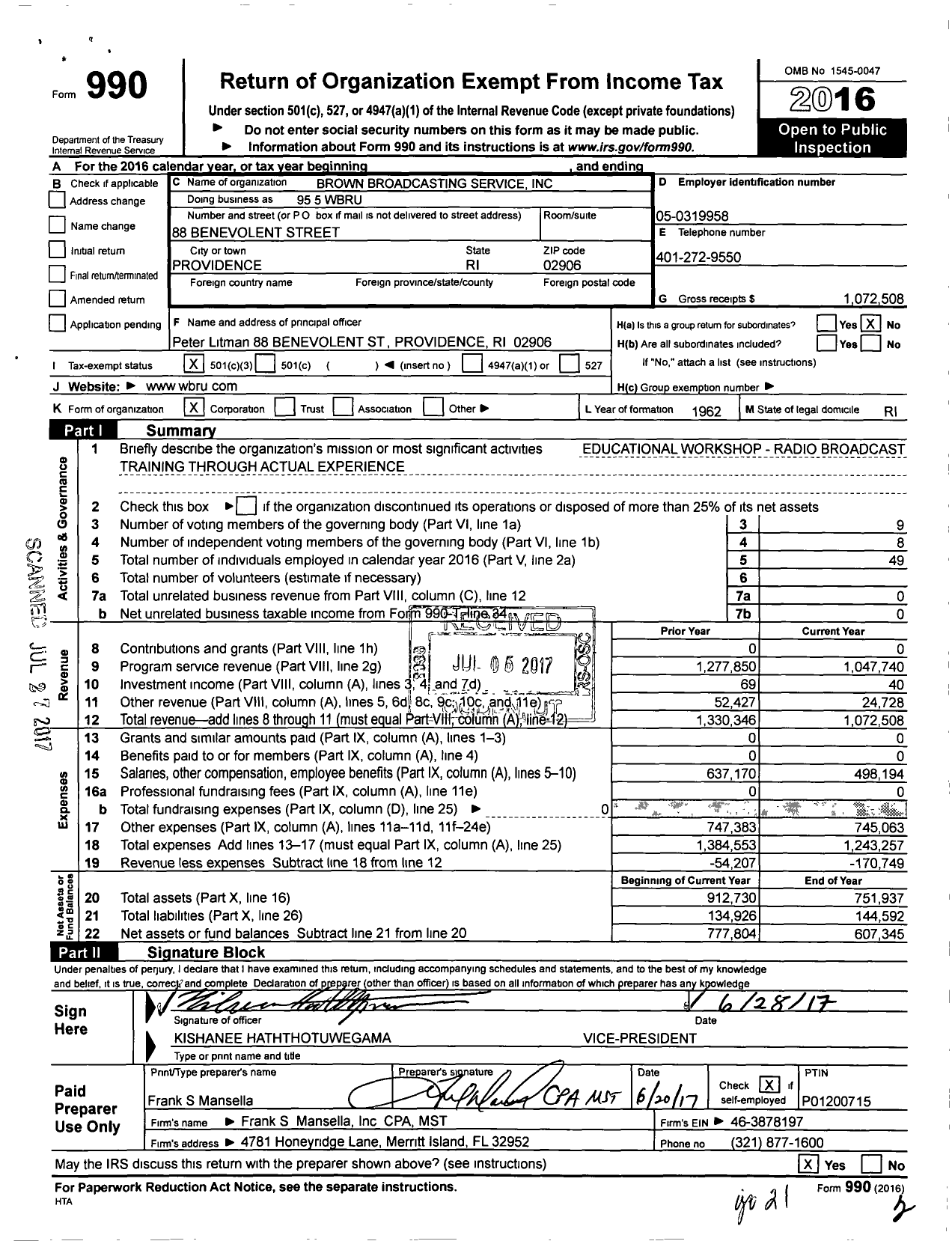 Image of first page of 2016 Form 990 for Wbru