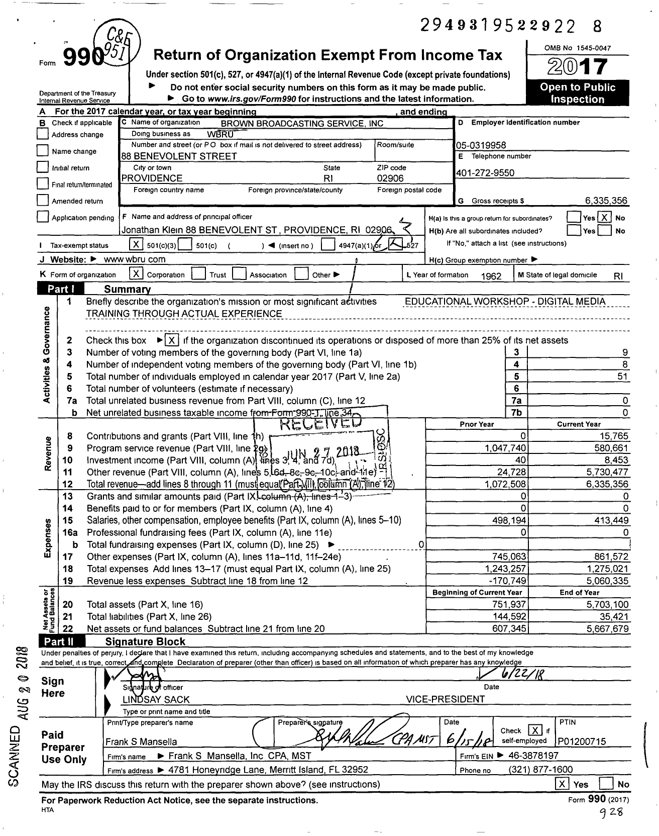 Image of first page of 2017 Form 990 for Wbru