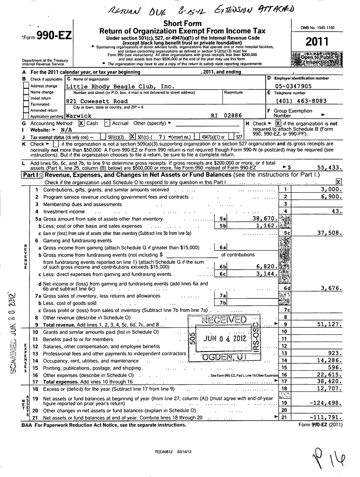 Image of first page of 2011 Form 990EO for Little Rhody Beagle Club