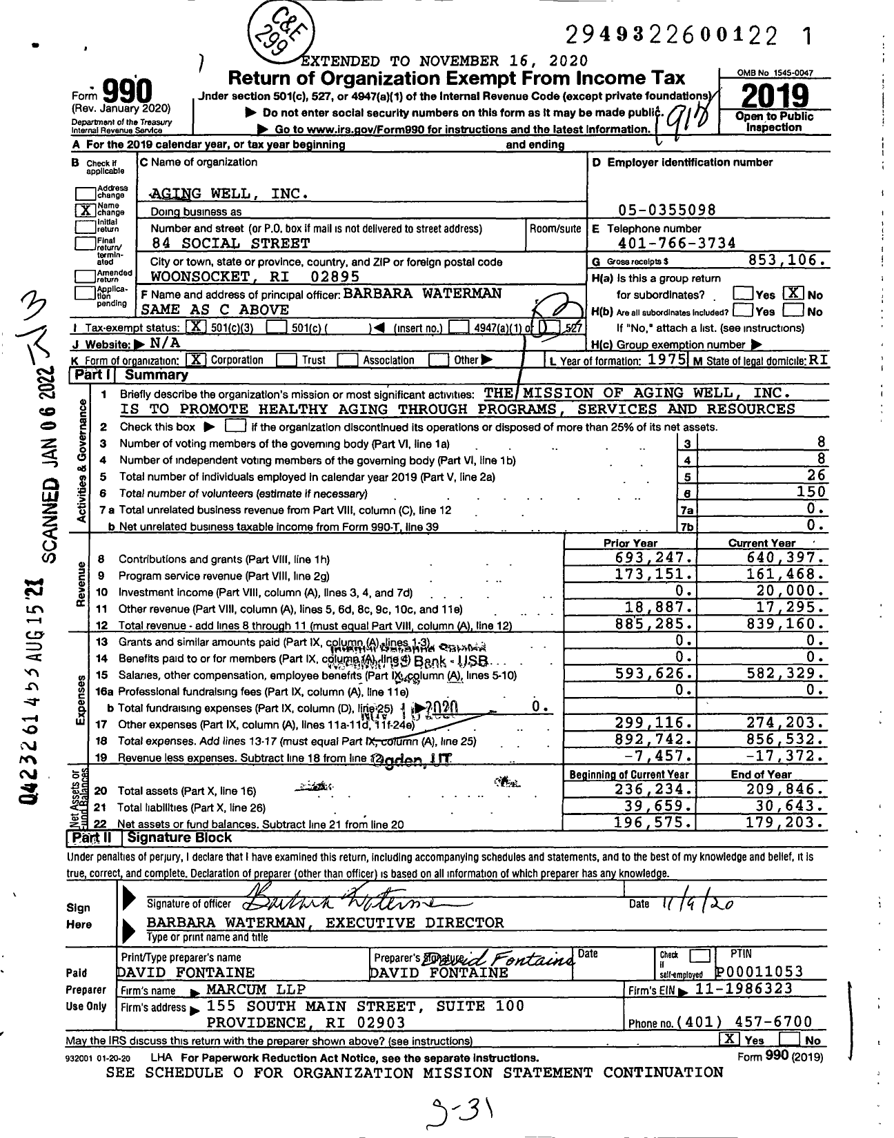 Image of first page of 2019 Form 990 for Aging Well