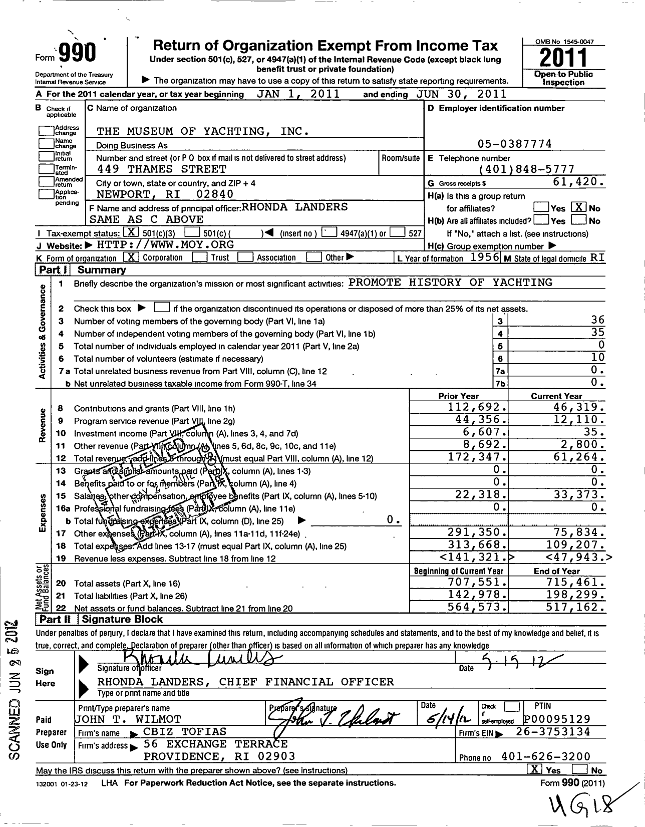 Image of first page of 2010 Form 990 for Museum of Yachting