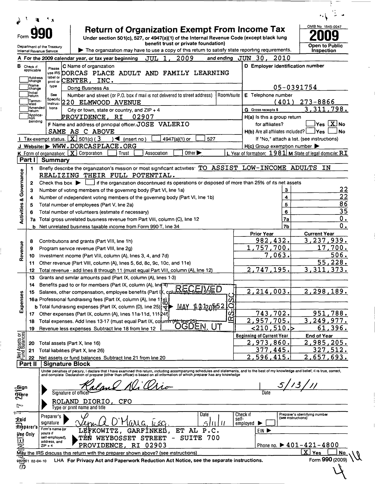 Image of first page of 2009 Form 990 for Dorcas Place Adult and Family Learning Center