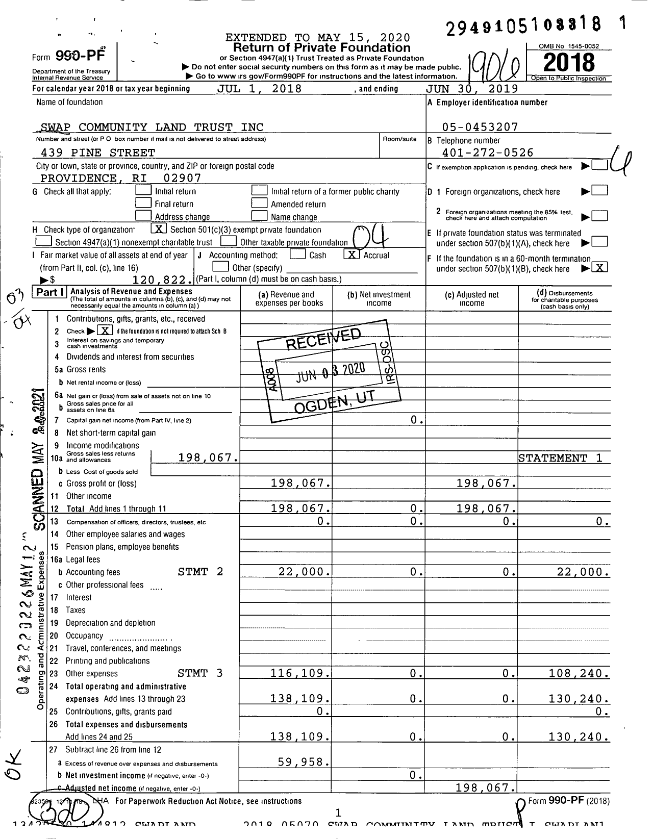Image of first page of 2018 Form 990PF for Swap Community Land Trust