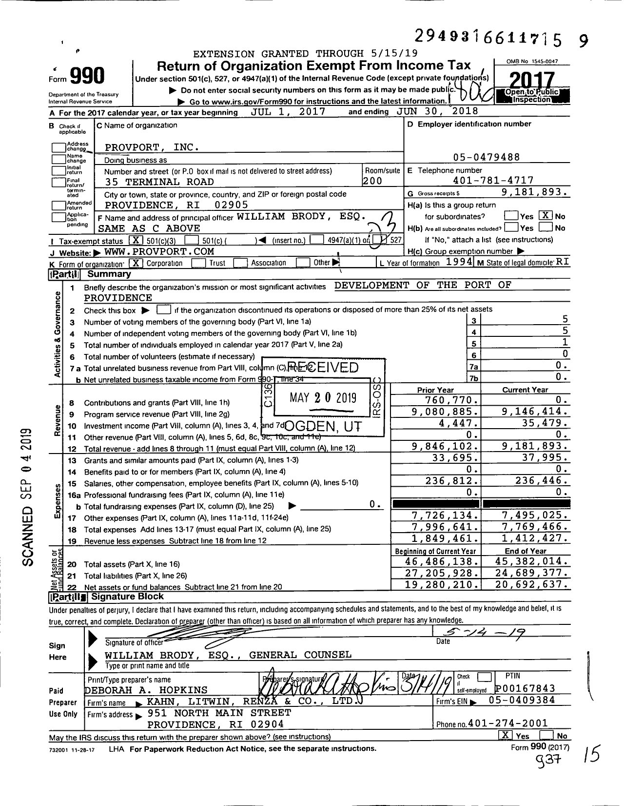 Image of first page of 2017 Form 990 for ProvPort