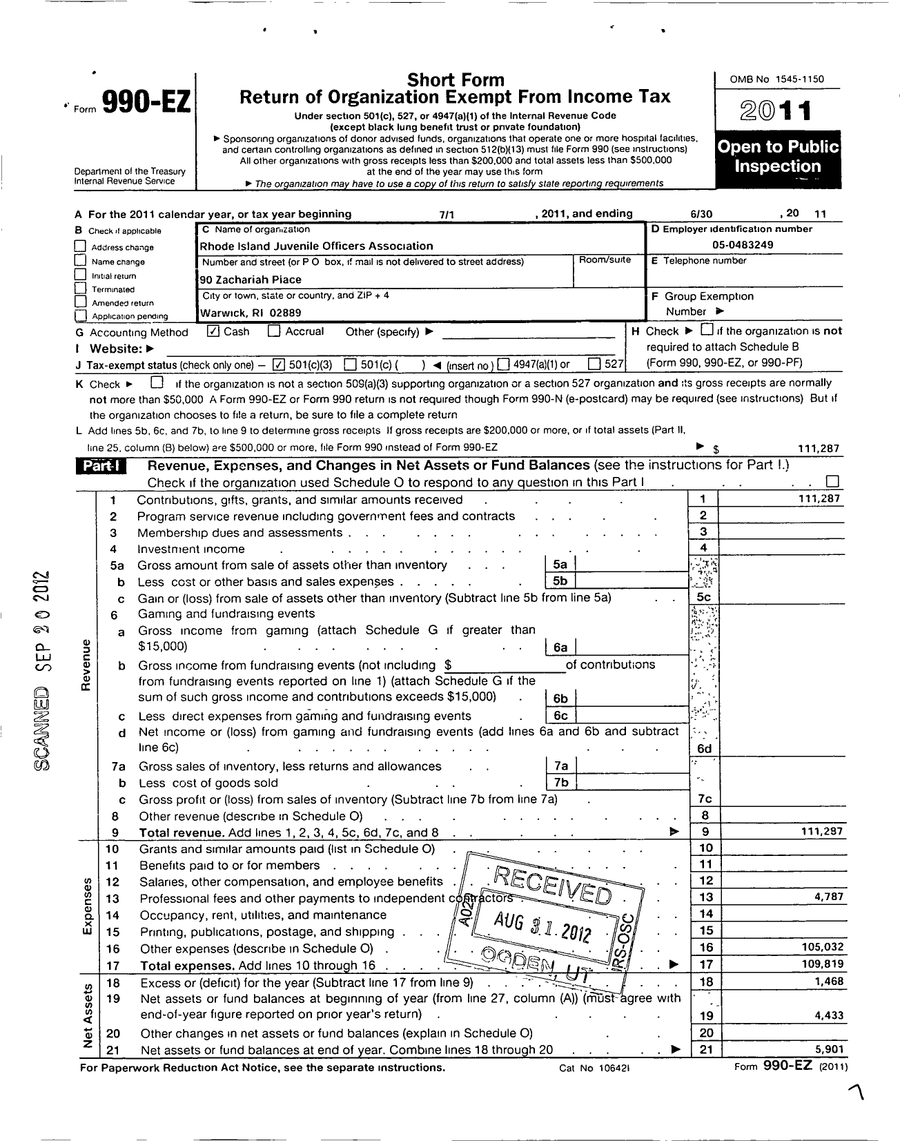 Image of first page of 2010 Form 990EZ for Ri Juvenile Officers Association (RIJOA)