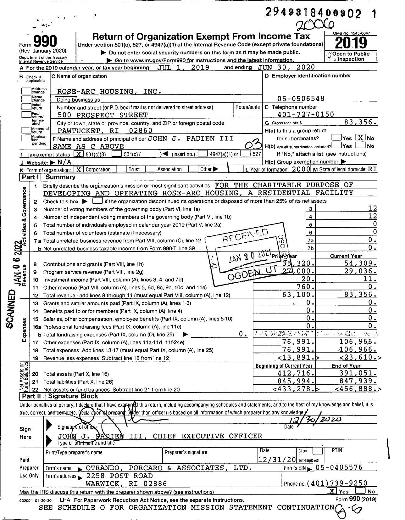 Image of first page of 2019 Form 990 for Rose-Arc Housing