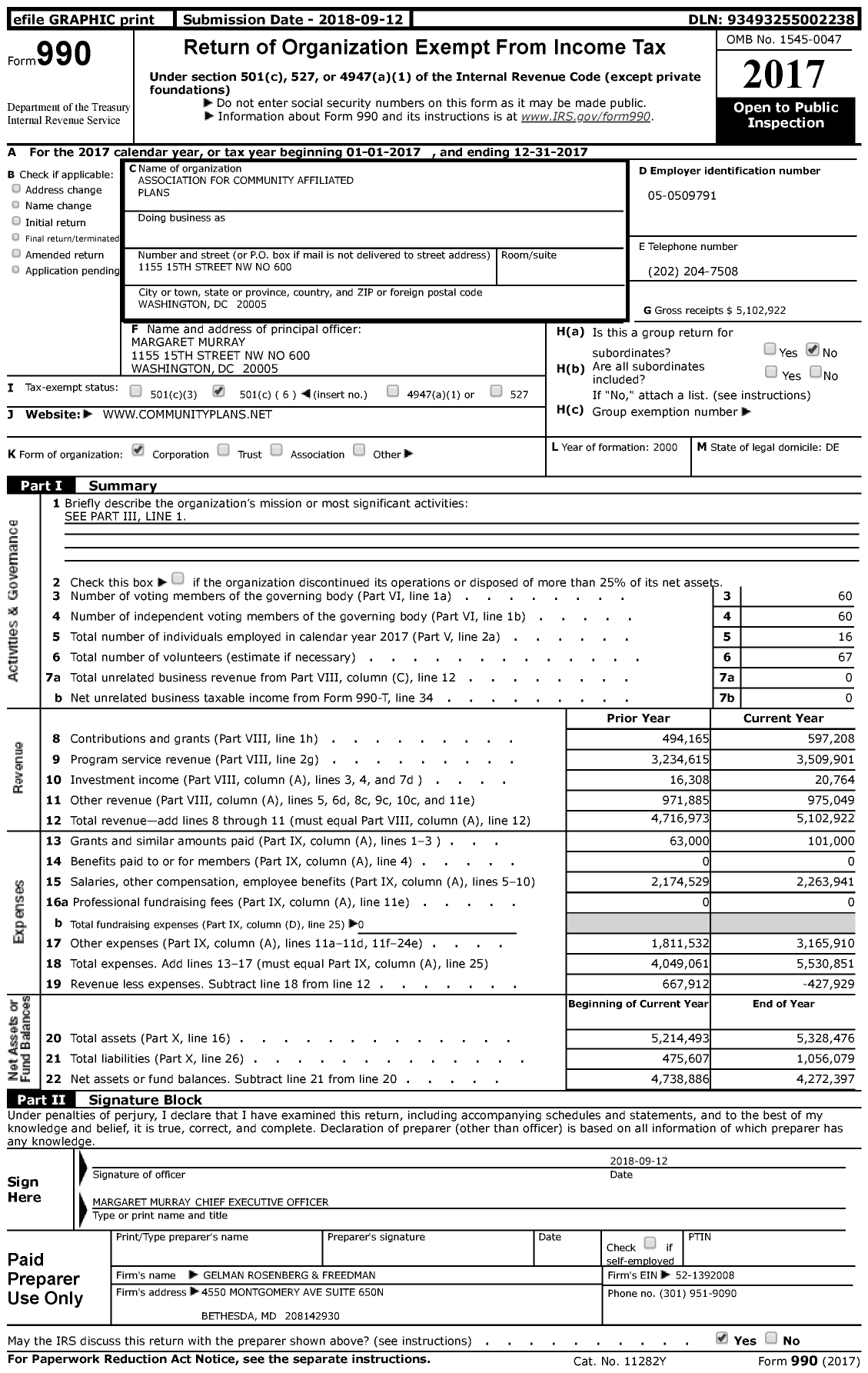 Image of first page of 2017 Form 990 for Association for Community Affiliated Plans (ACAP)