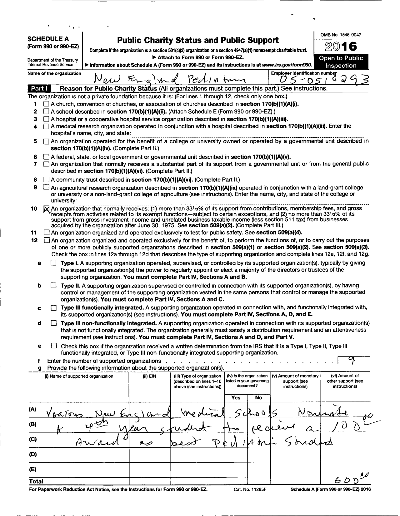 Image of first page of 2016 Form 990ER for New England Pediatric Society