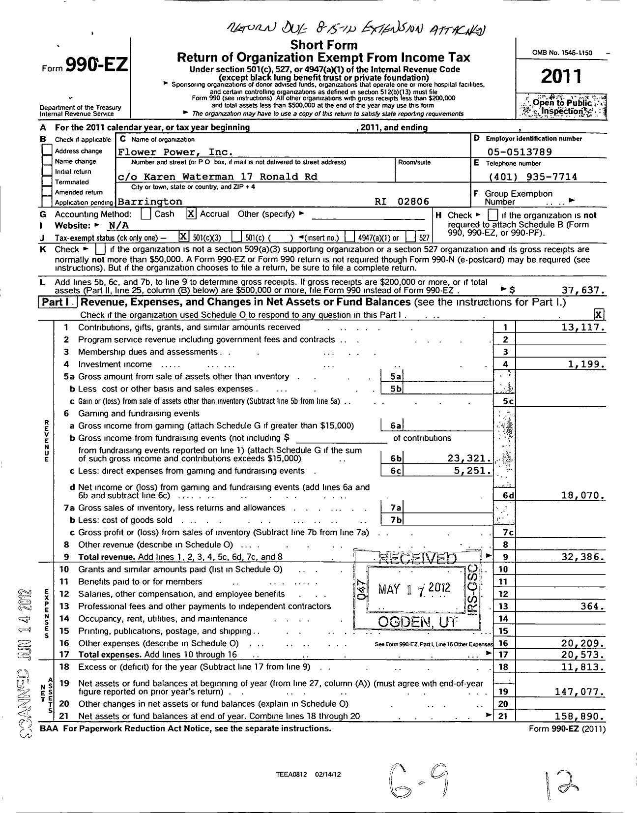 Image of first page of 2011 Form 990EZ for Flower Power