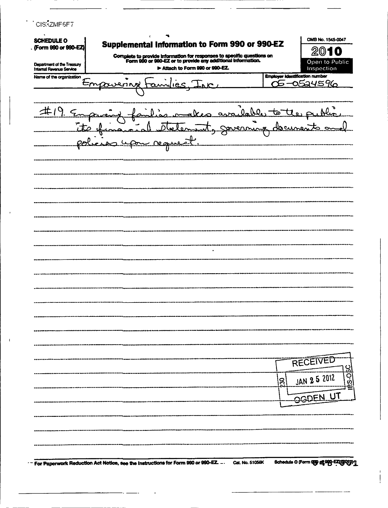 Image of first page of 2010 Form 990R for Empowering Families