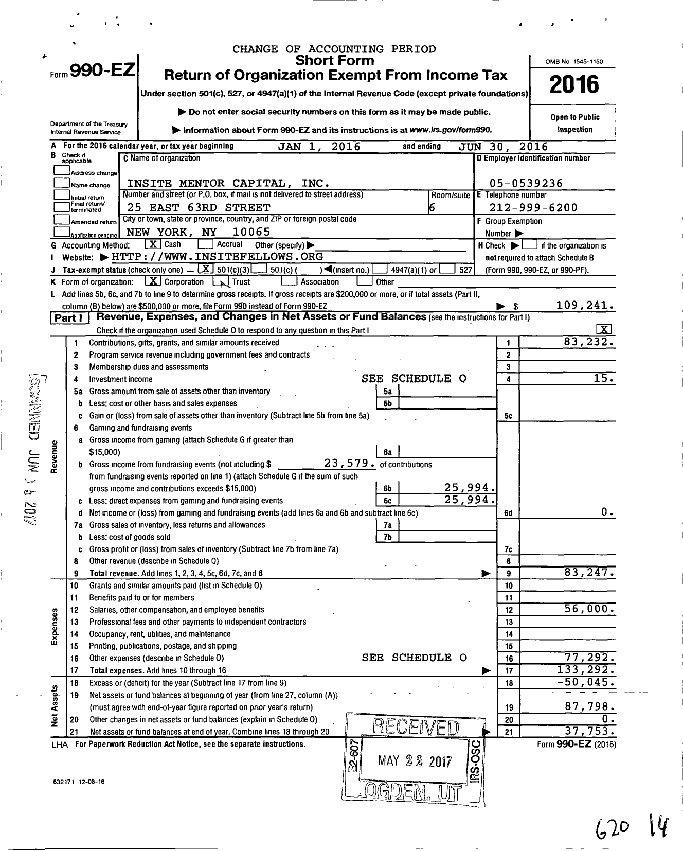 Image of first page of 2015 Form 990EZ for InSite Mentor Capital