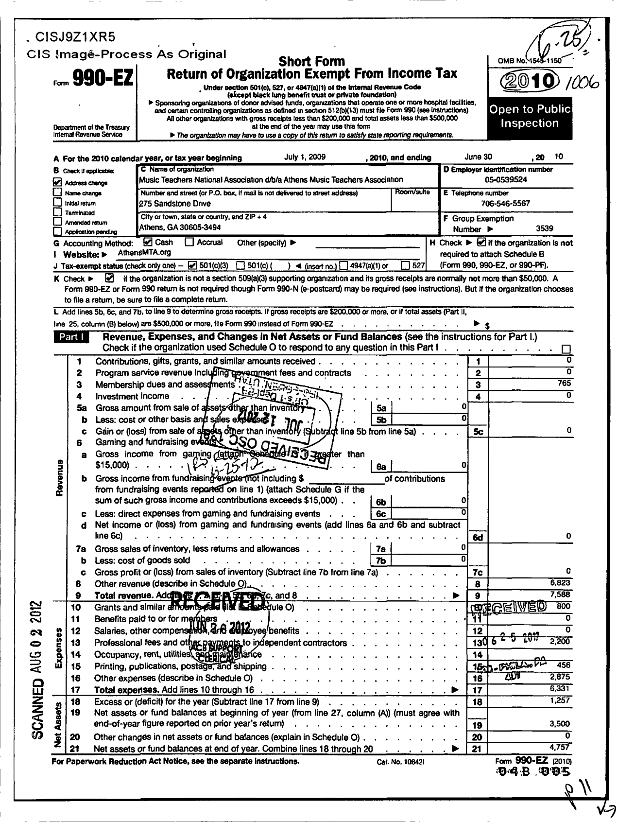 Image of first page of 2009 Form 990EZ for Music Teachers National Association / Athens Music Teachers As