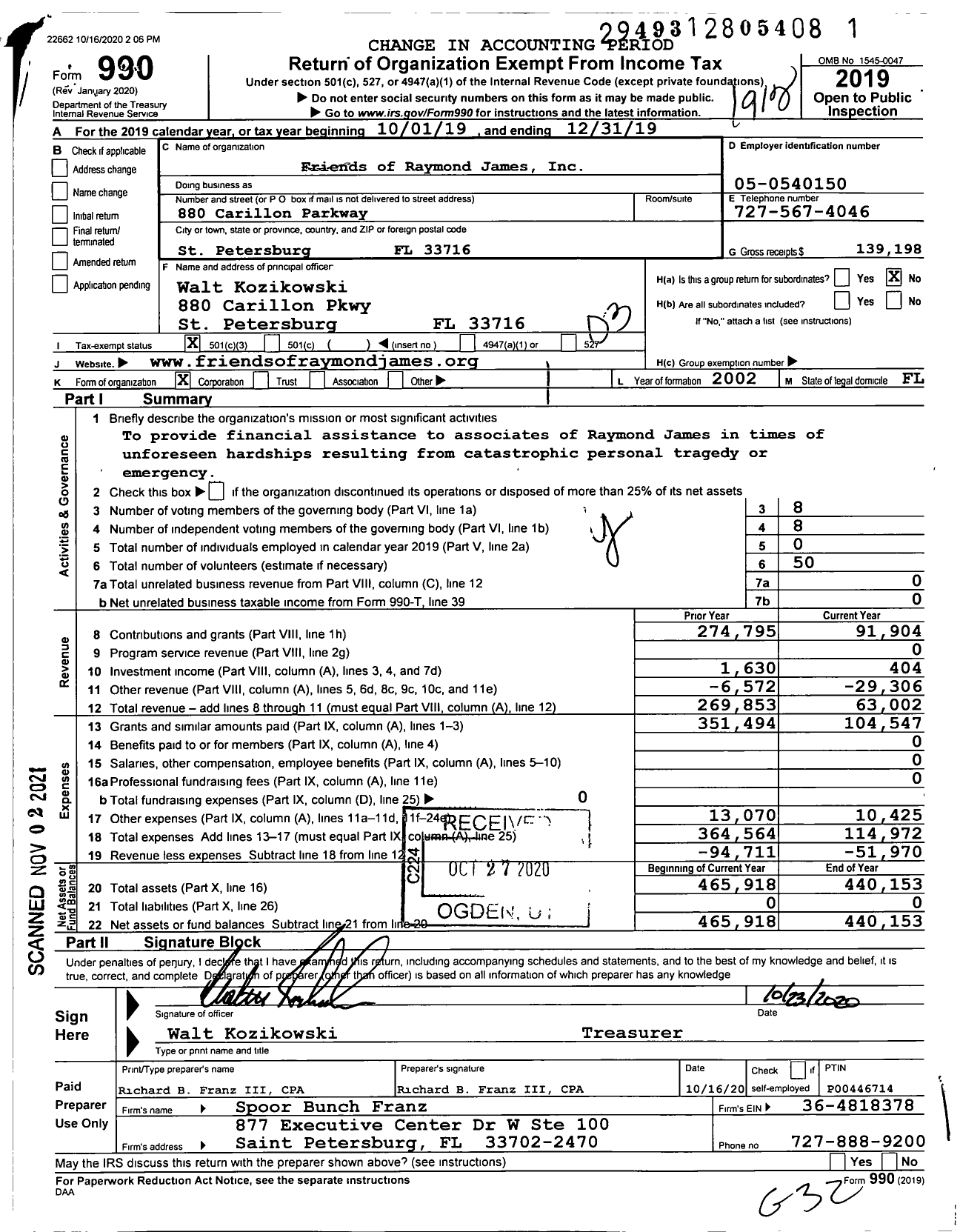 Image of first page of 2019 Form 990 for Friends of Raymond James