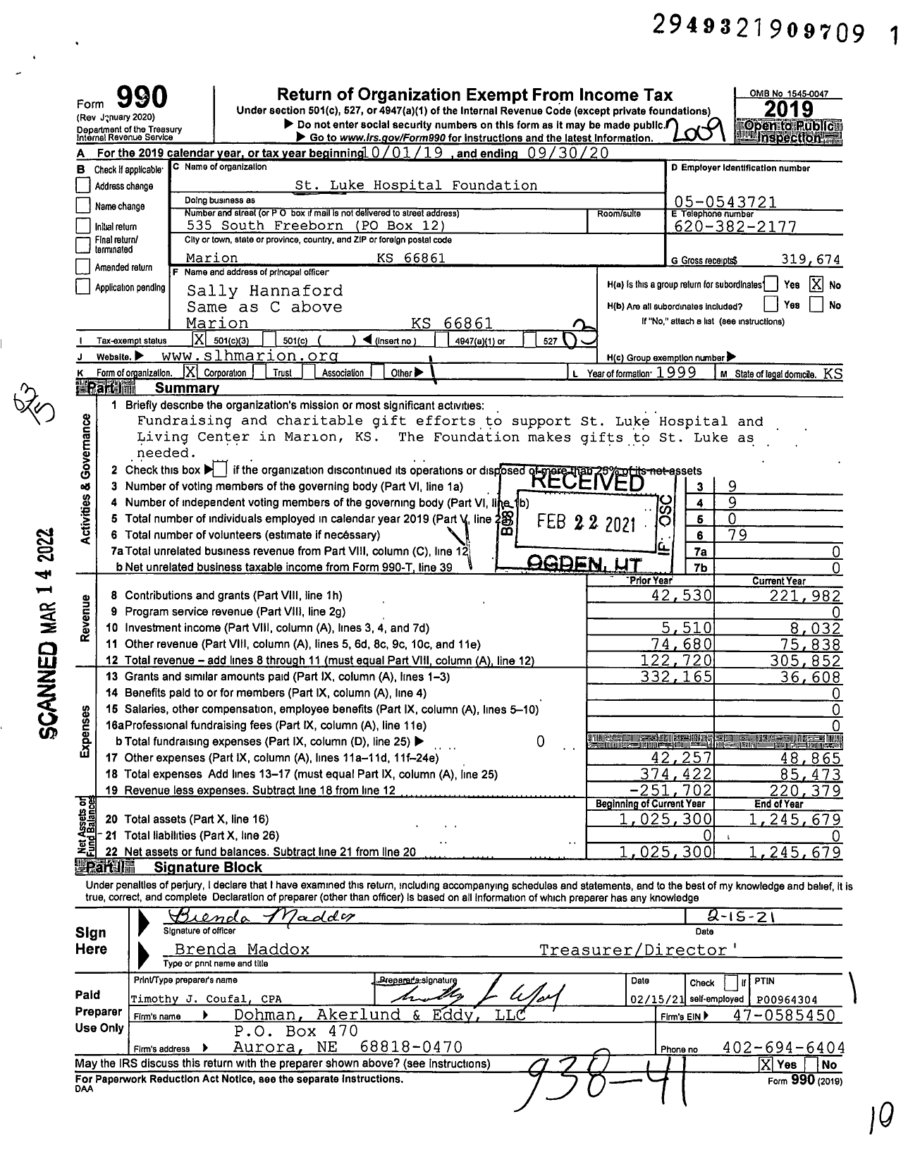 Image of first page of 2019 Form 990 for St Luke Hospital Foundation