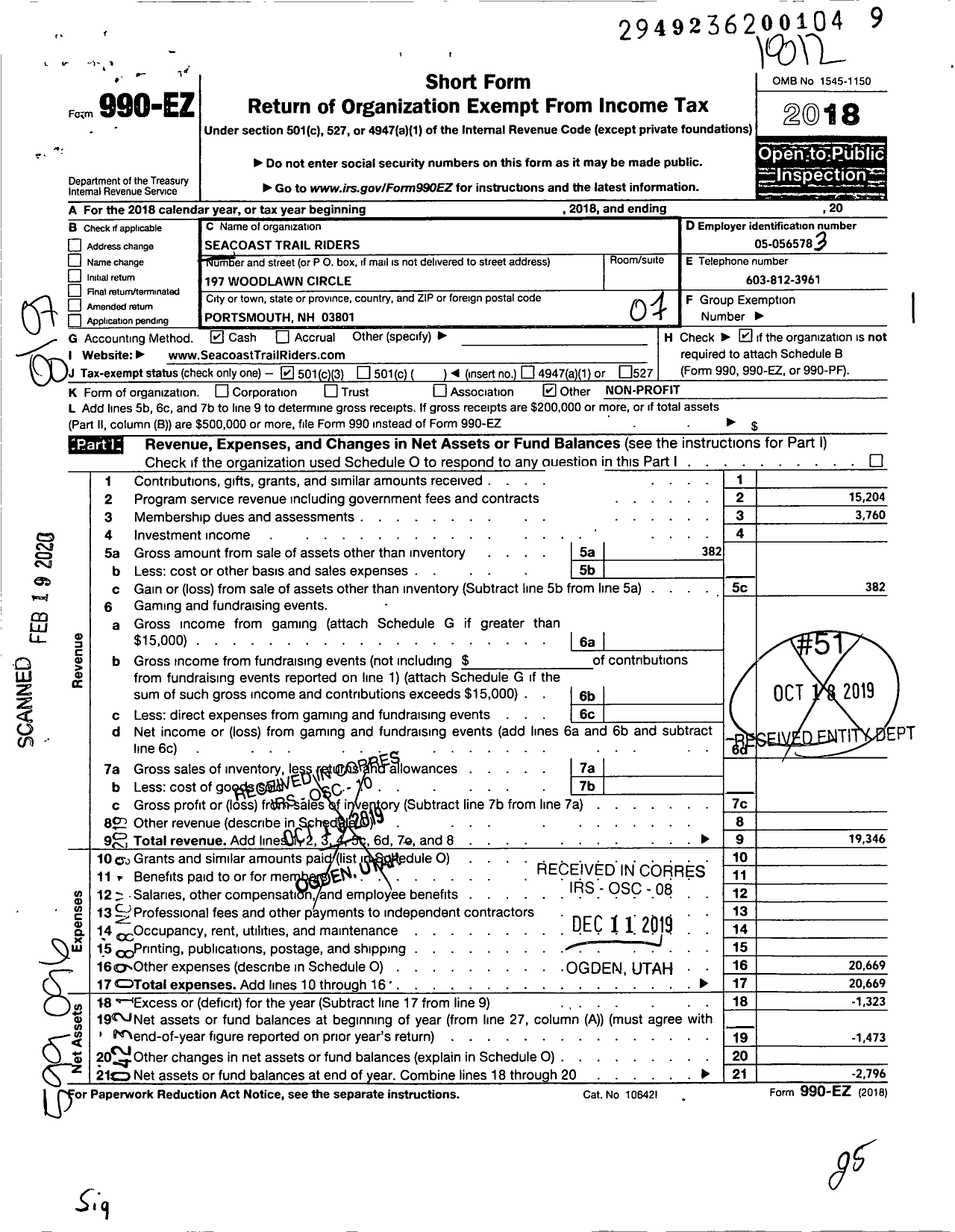 Image of first page of 2018 Form 990EZ for Seacoast Trail Riders