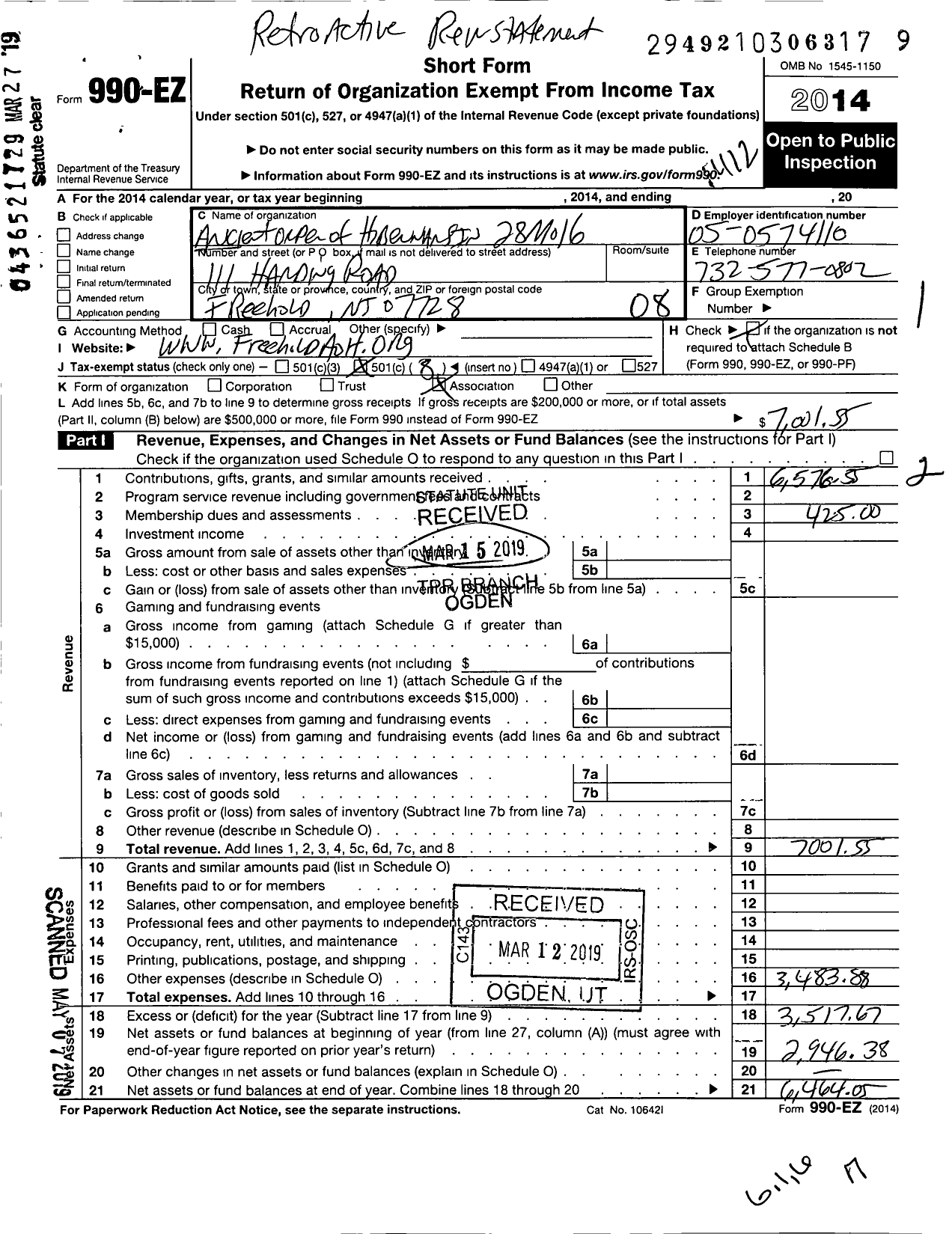 Image of first page of 2014 Form 990EO for Ancient Order of Hibernians in America / 16 Division