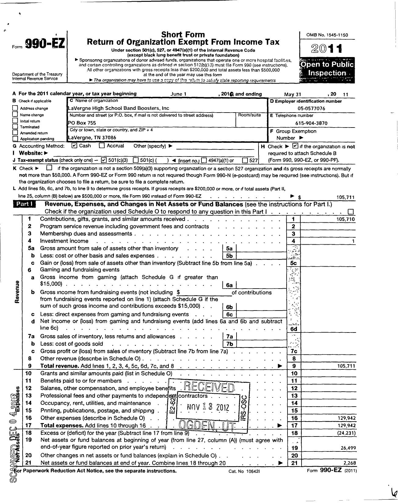 Image of first page of 2010 Form 990EZ for Lavergne High School Band Boosters