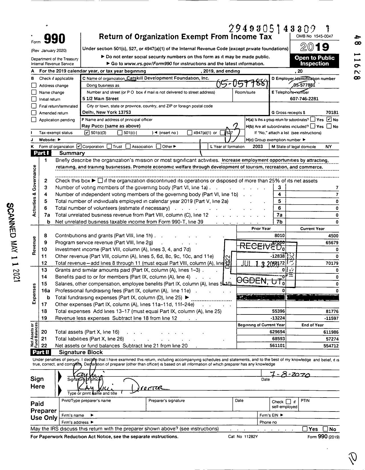 Image of first page of 2019 Form 990 for Catskill Development Foundation