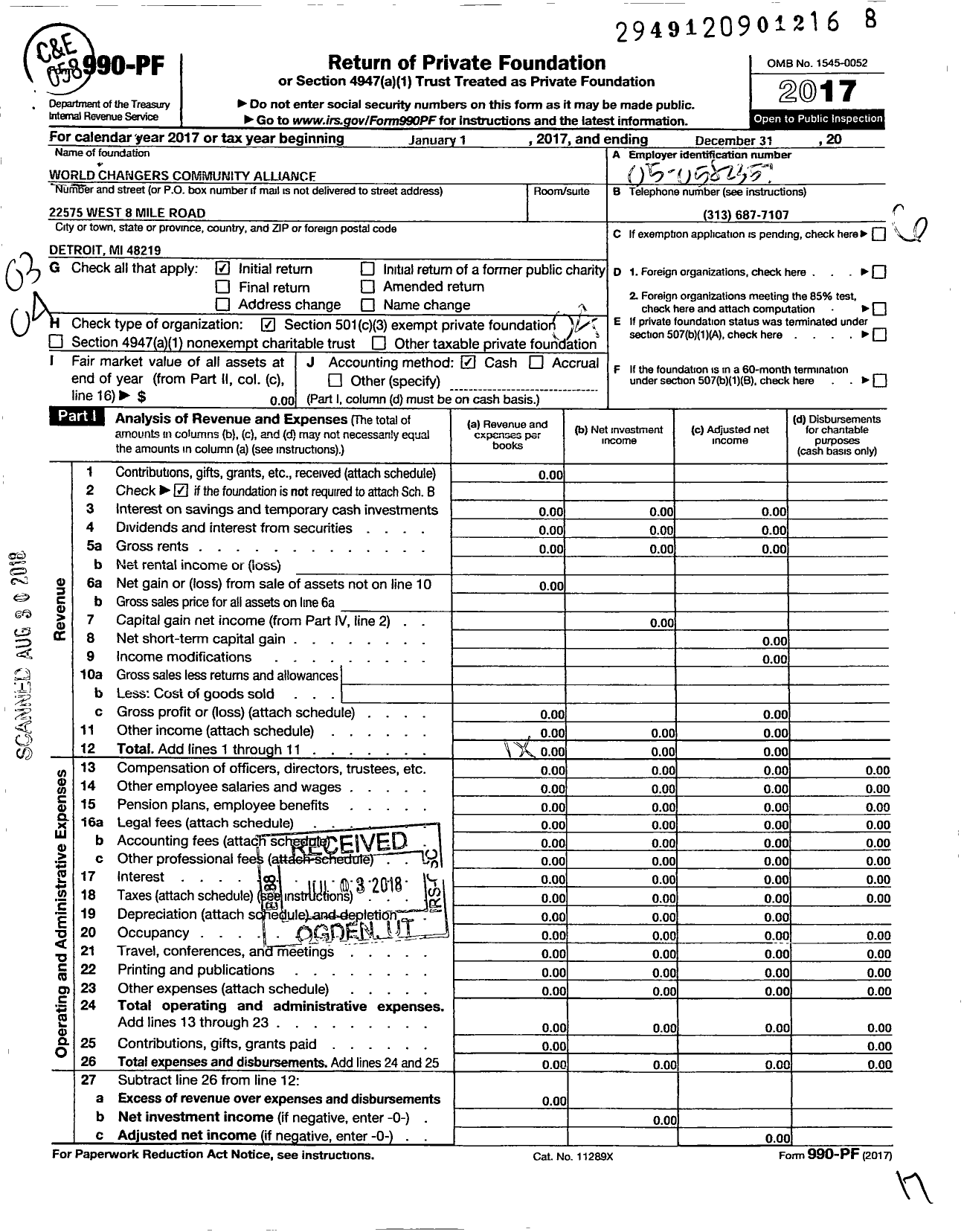 Image of first page of 2017 Form 990PF for World Changers Community Alliance