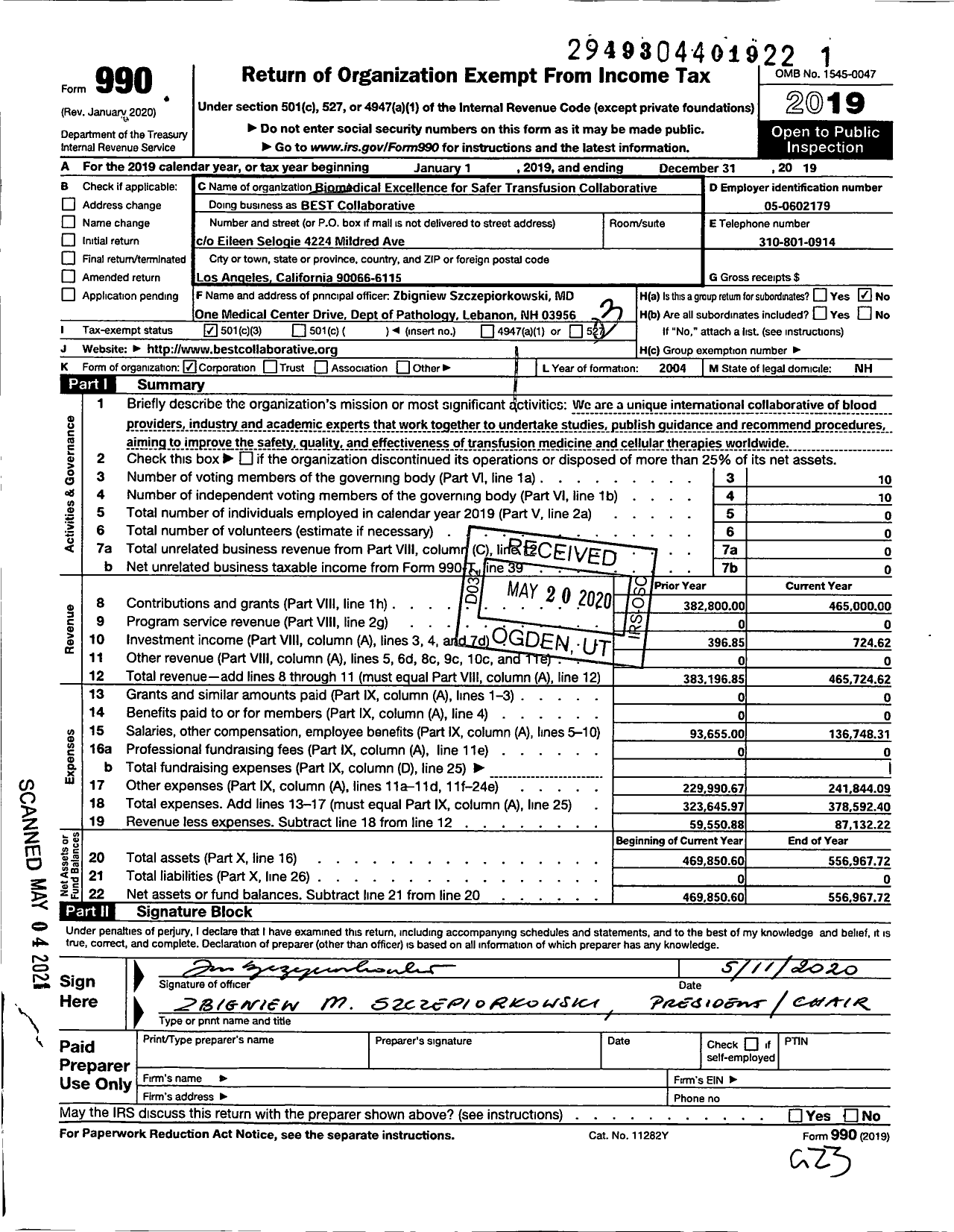 Image of first page of 2019 Form 990 for BEST Collaborative