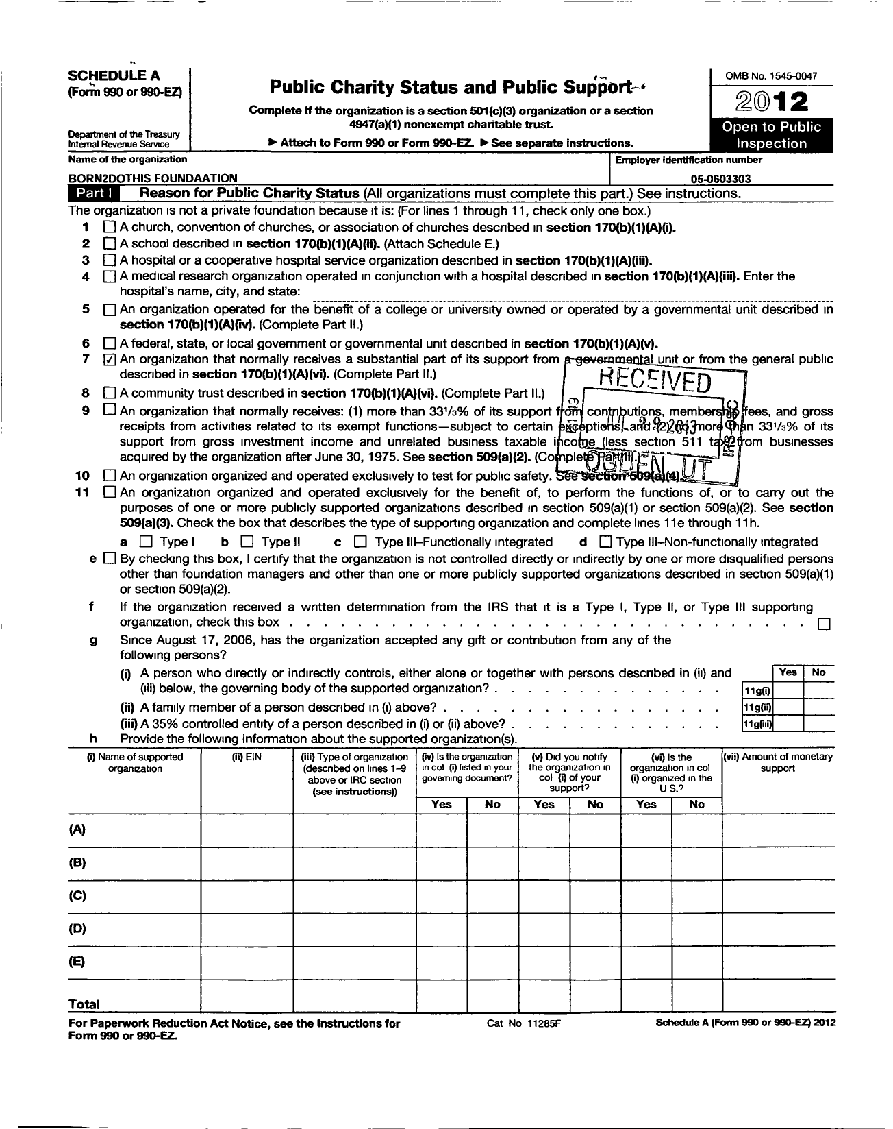 Image of first page of 2012 Form 990ER for Born2dothis Foundation