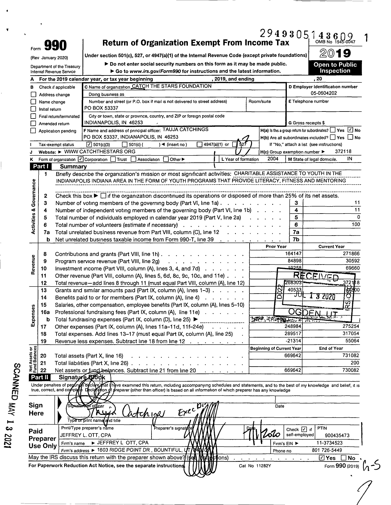 Image of first page of 2019 Form 990 for Catch the Stars Foundation