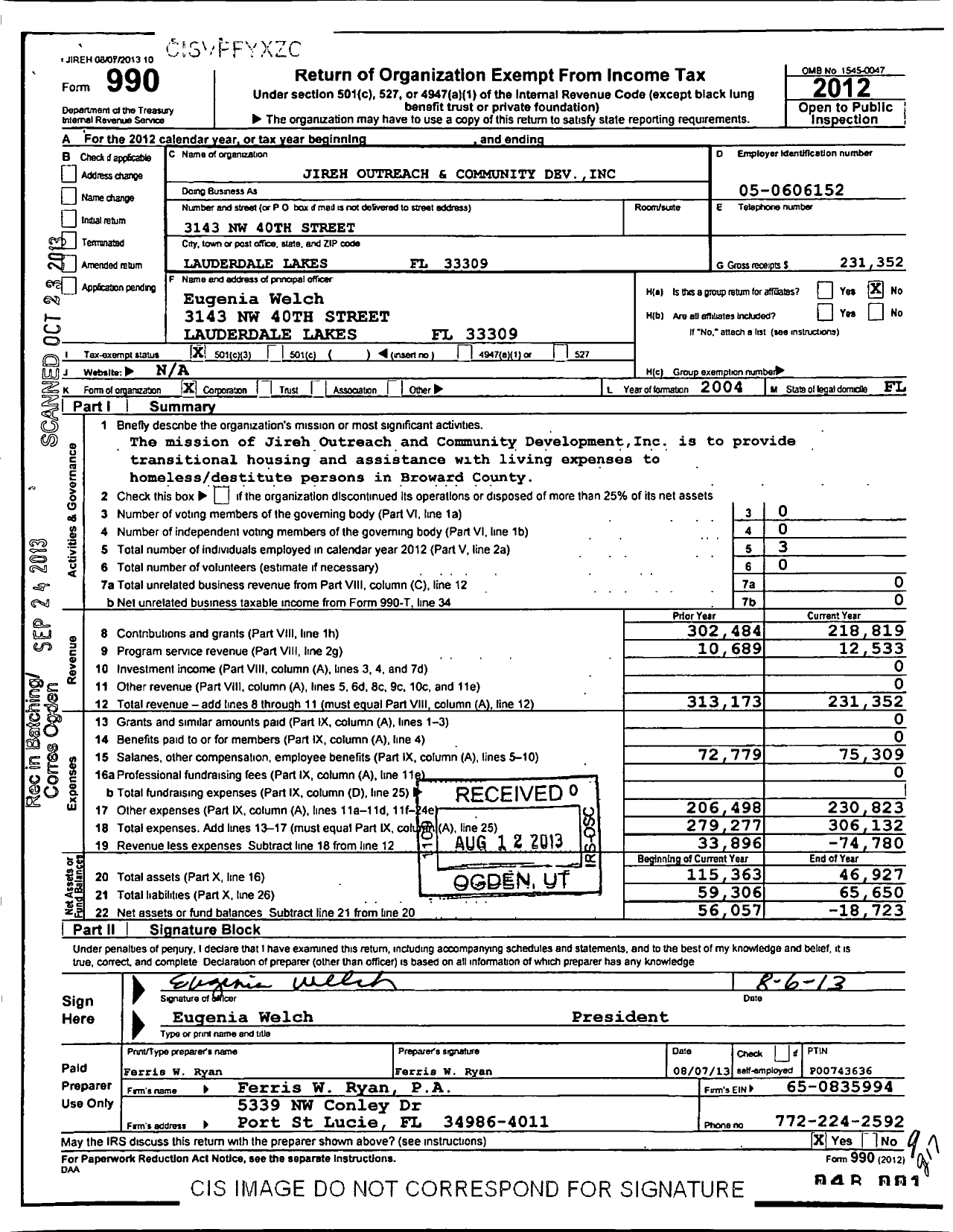 Image of first page of 2012 Form 990 for Jireh Outreach and Community Development