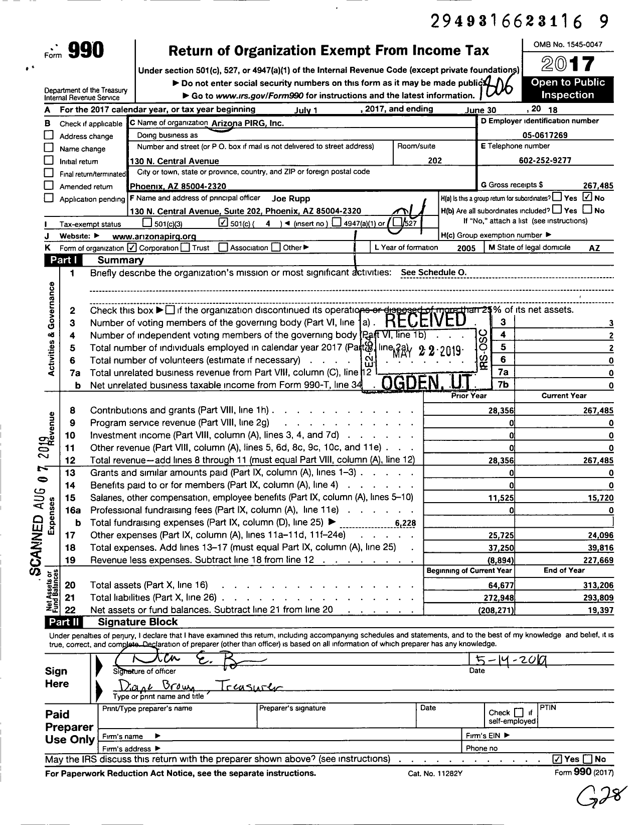 Image of first page of 2017 Form 990O for Arizona Public Interest Research Group
