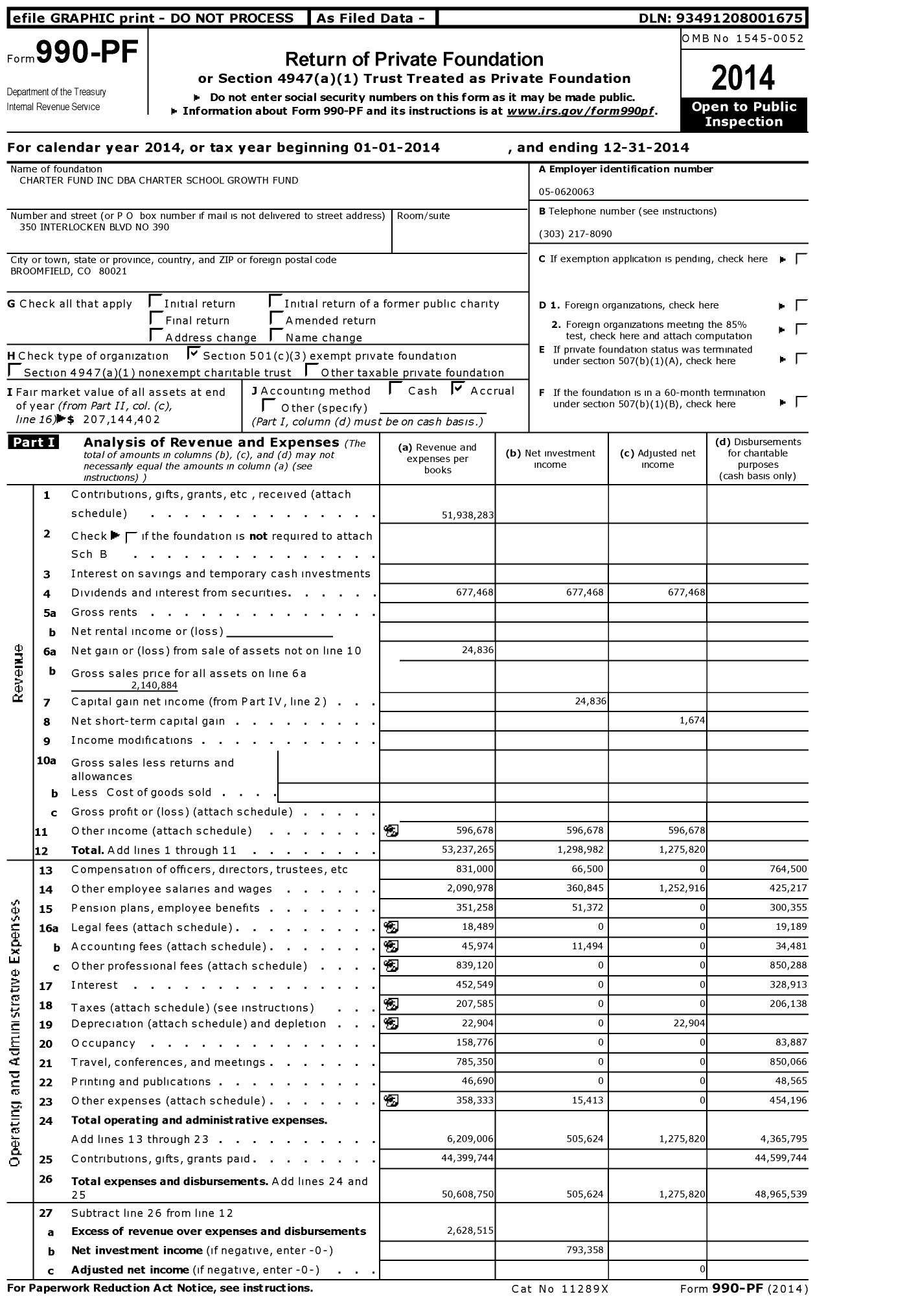 Image of first page of 2014 Form 990PF for Charter School Growth Fund (CSGF)