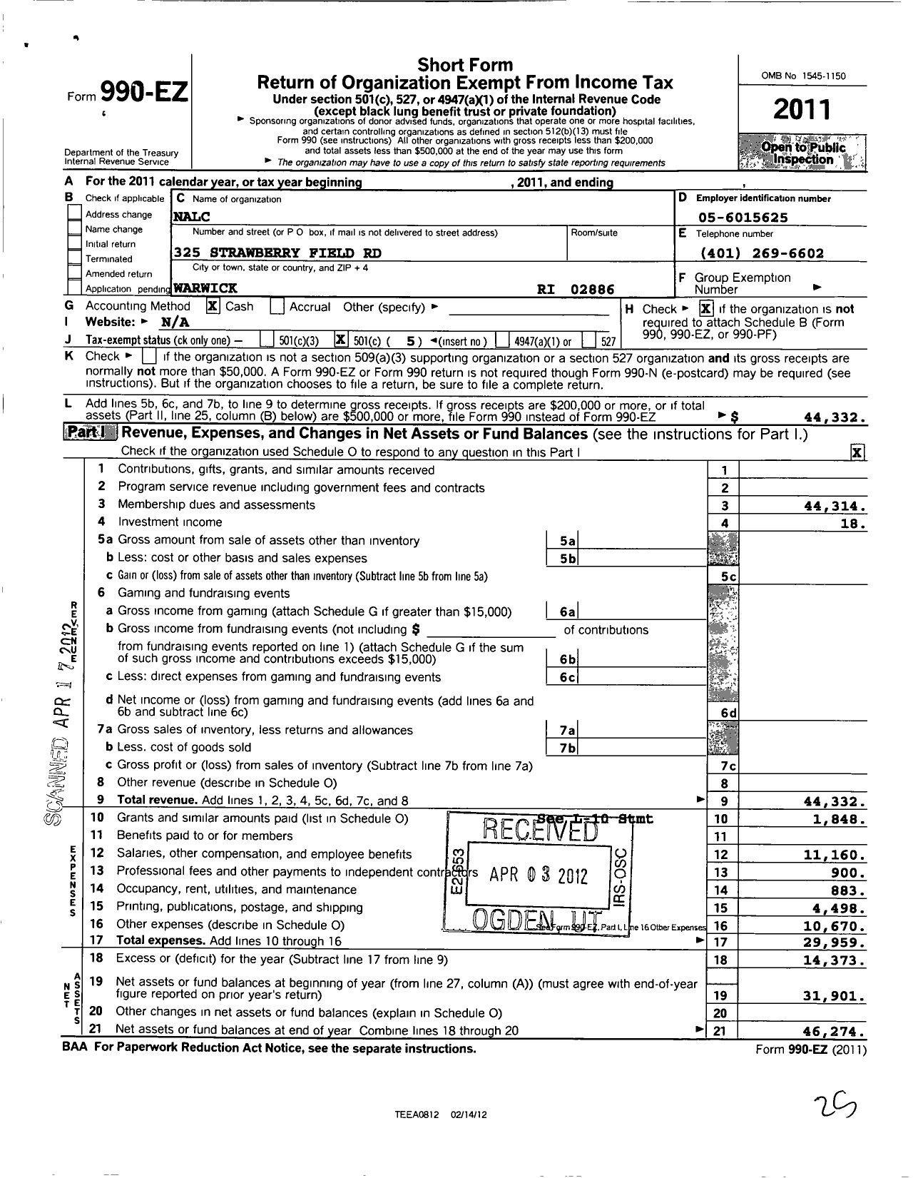 Image of first page of 2011 Form 990EO for National Association of Letter Carriers - Branch 3166