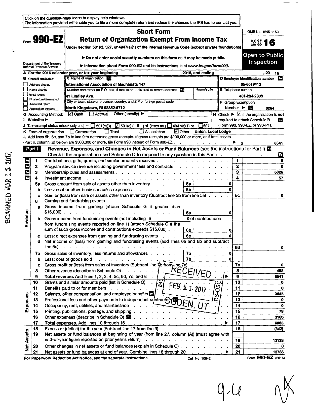 Image of first page of 2016 Form 990EO for International Association of Machinists and Aerospace Workers - 147