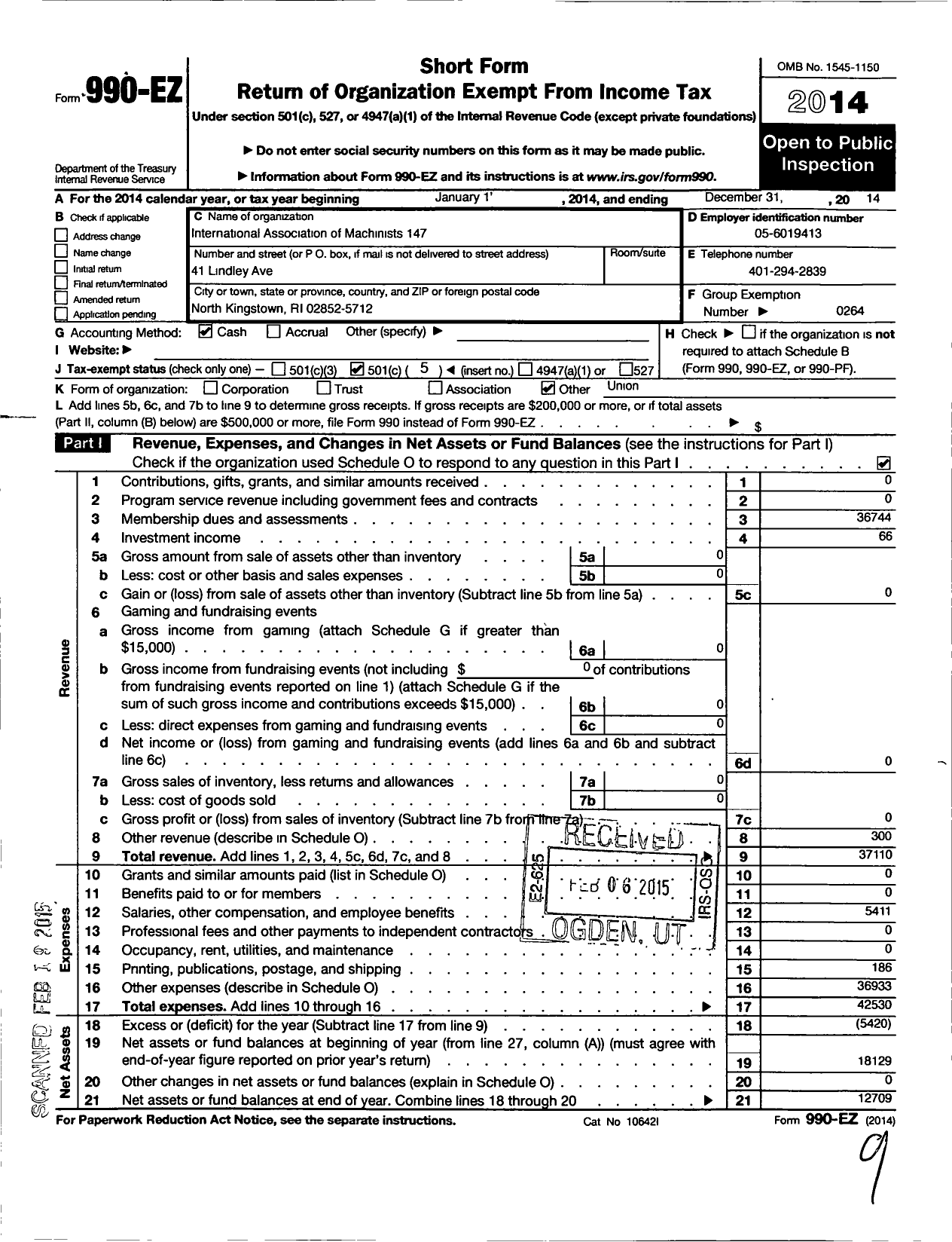 Image of first page of 2014 Form 990EO for International Association of Machinists and Aerospace Workers - 147