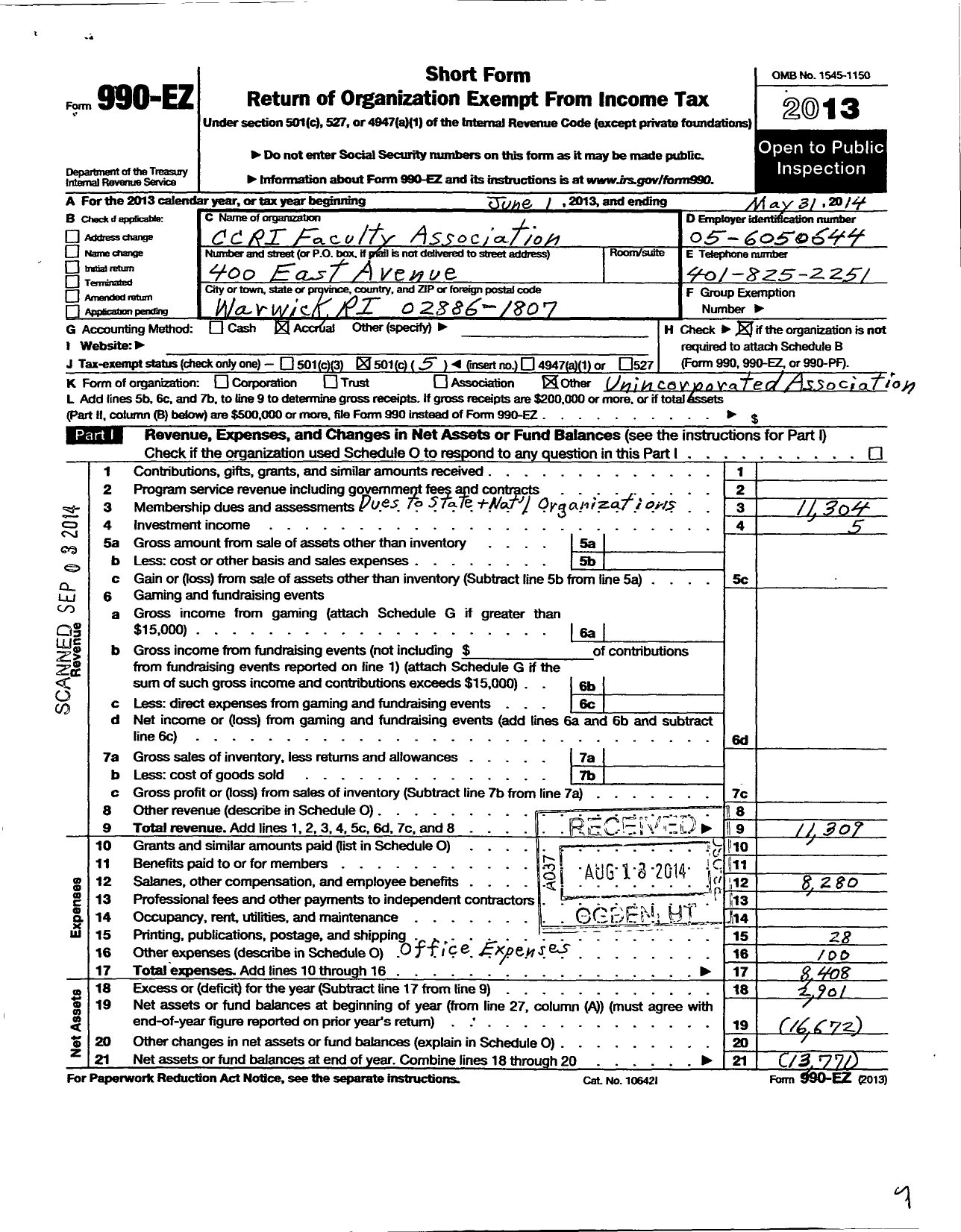 Image of first page of 2013 Form 990EO for Ccri Faculty Association