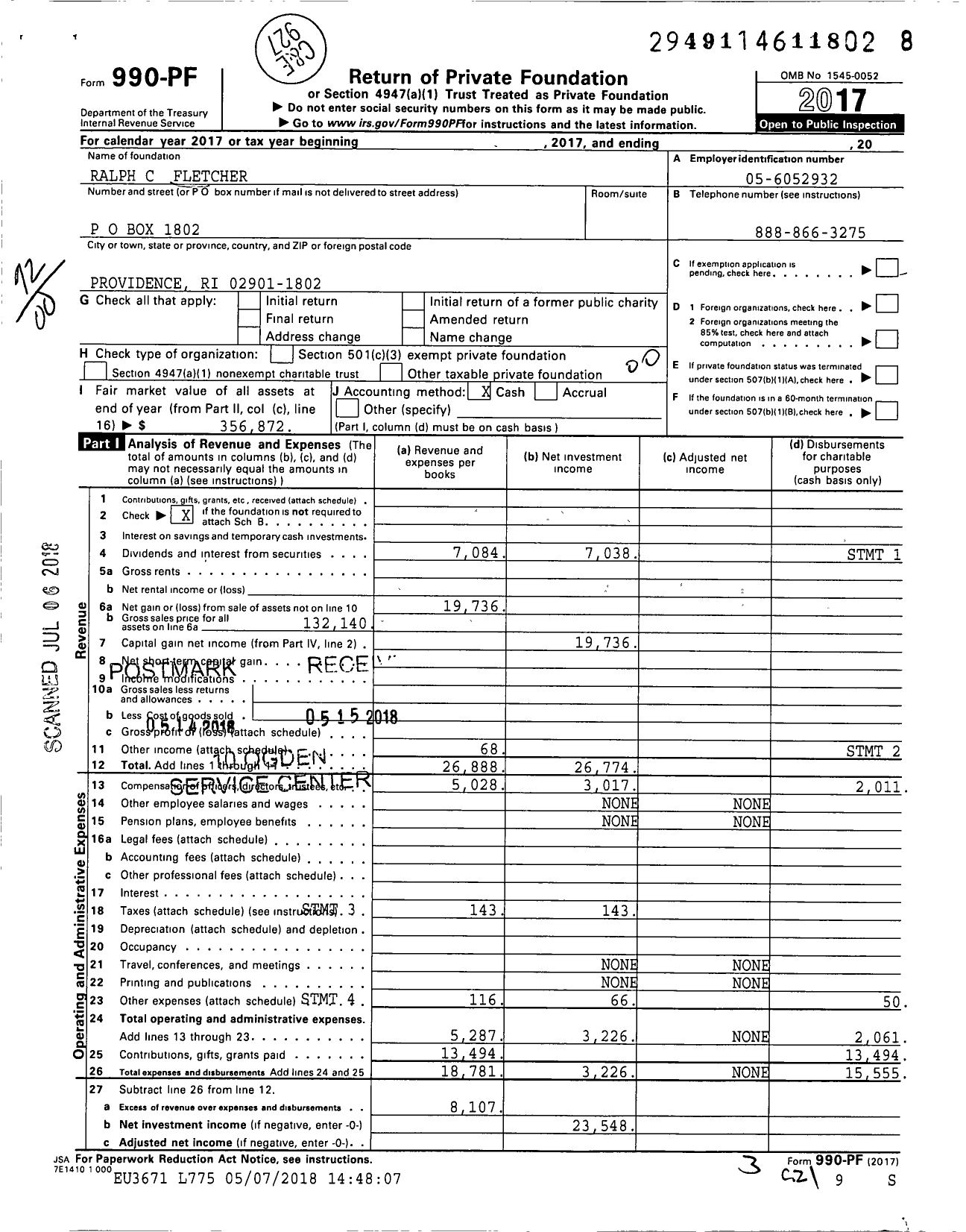 Image of first page of 2017 Form 990PF for Tuw Ralph C Fletcher