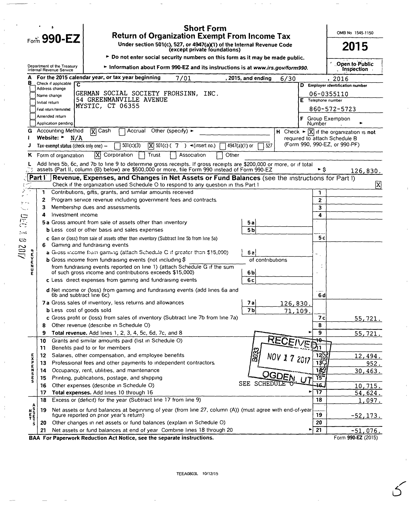 Image of first page of 2015 Form 990EO for Germanclub Social Society Frohsinn